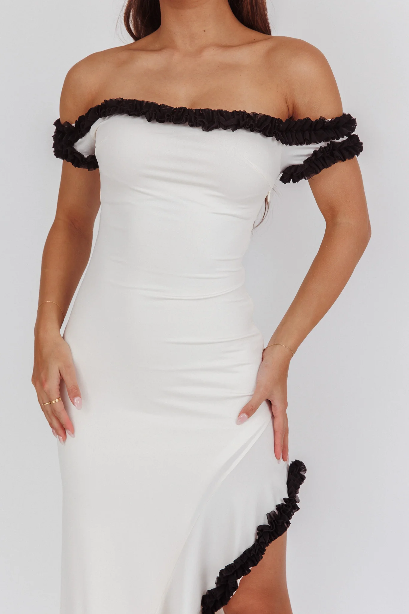 Shake It Off Asymmetric Off-Shoulder Dress Cream - Image 4