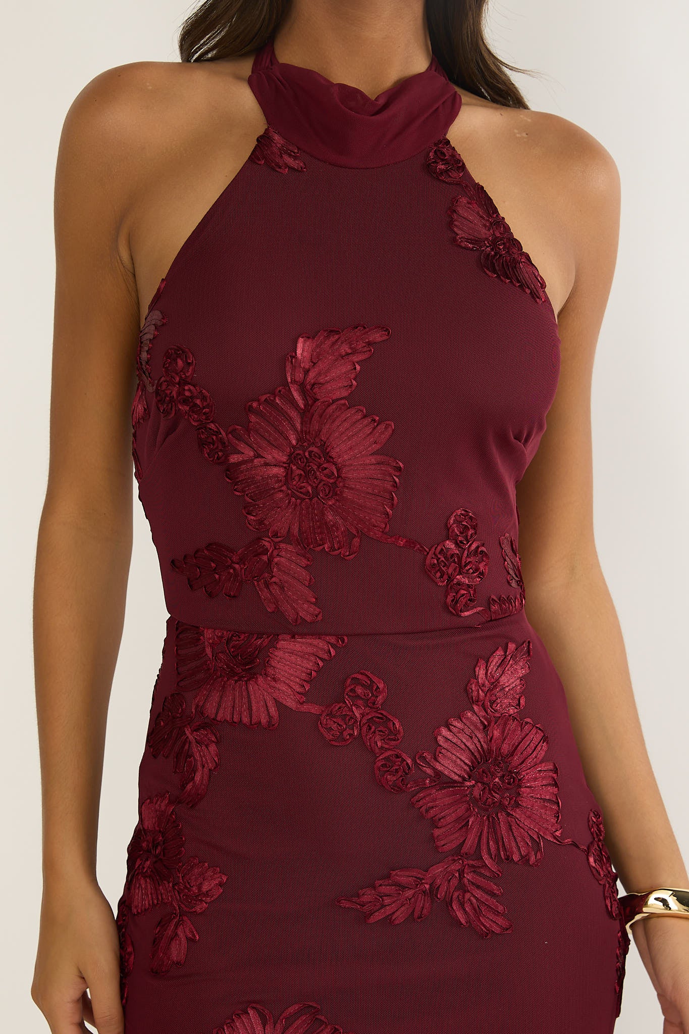Shana Halterneck Maxi Dress Embellished Wine - Image 3