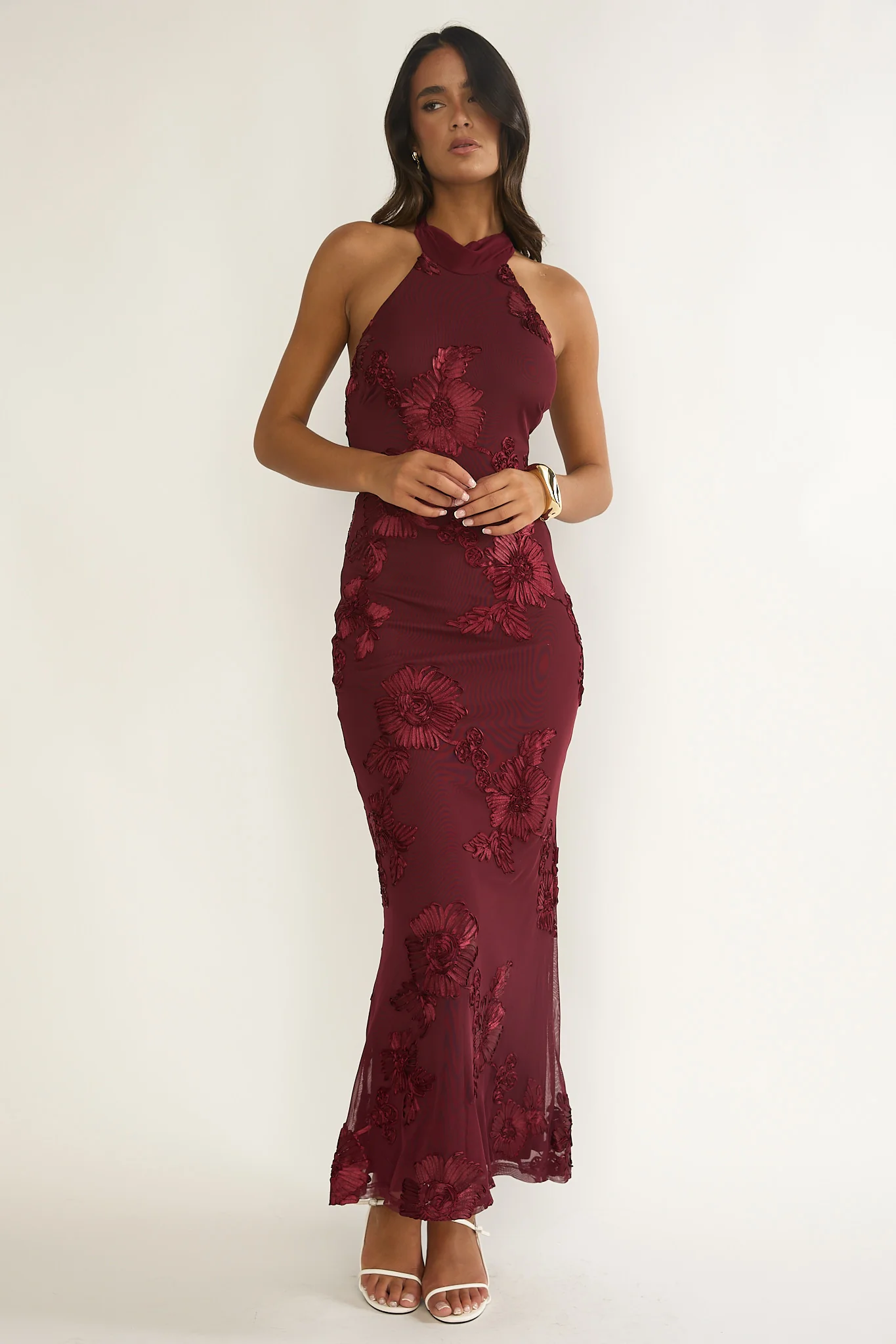 Shana Halterneck Maxi Dress Embellished Wine - Image 4