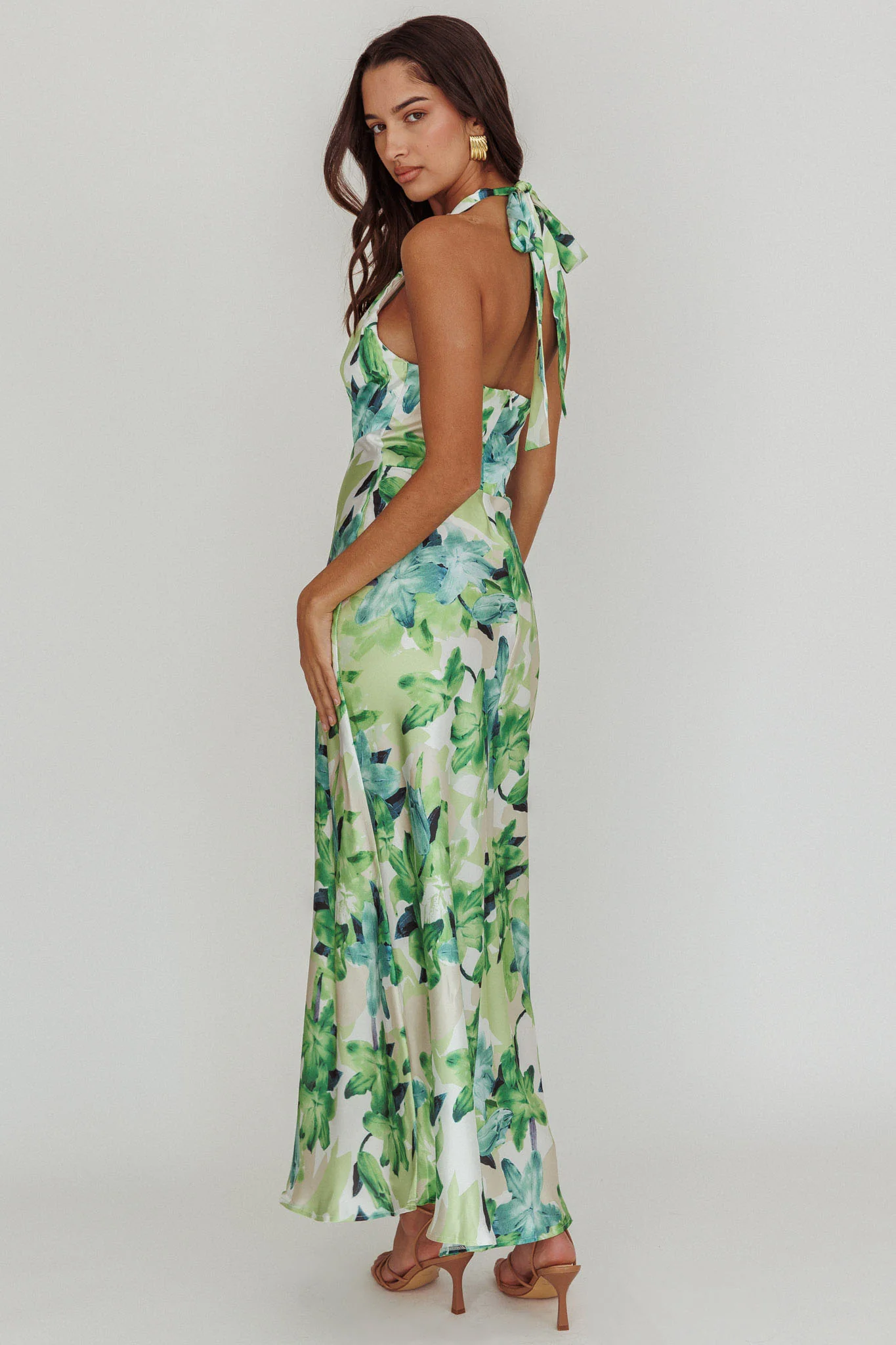 Shana Halterneck Maxi Dress Floral Green - Image 3