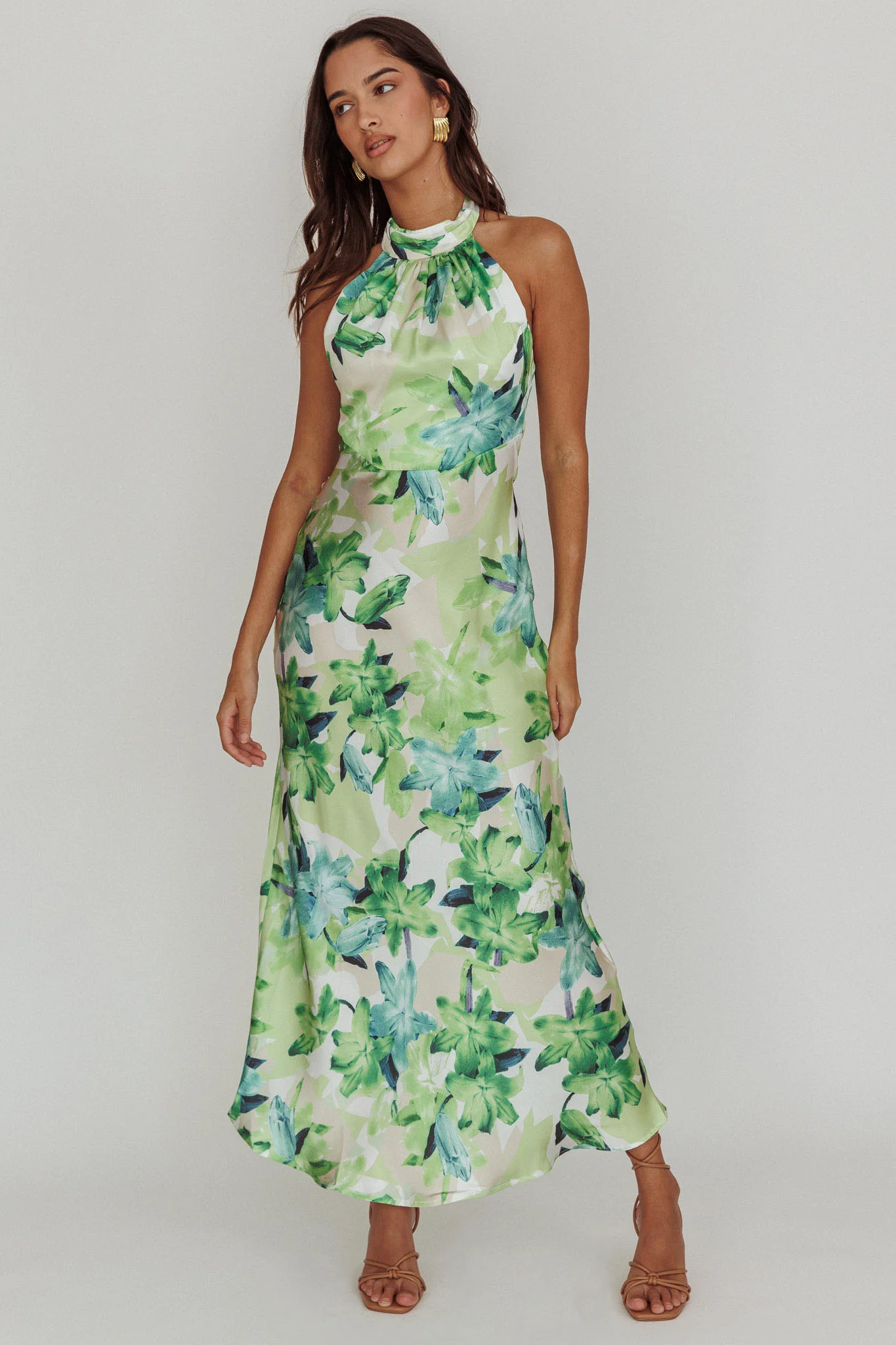 Shana Halterneck Maxi Dress Floral Green - Image 5