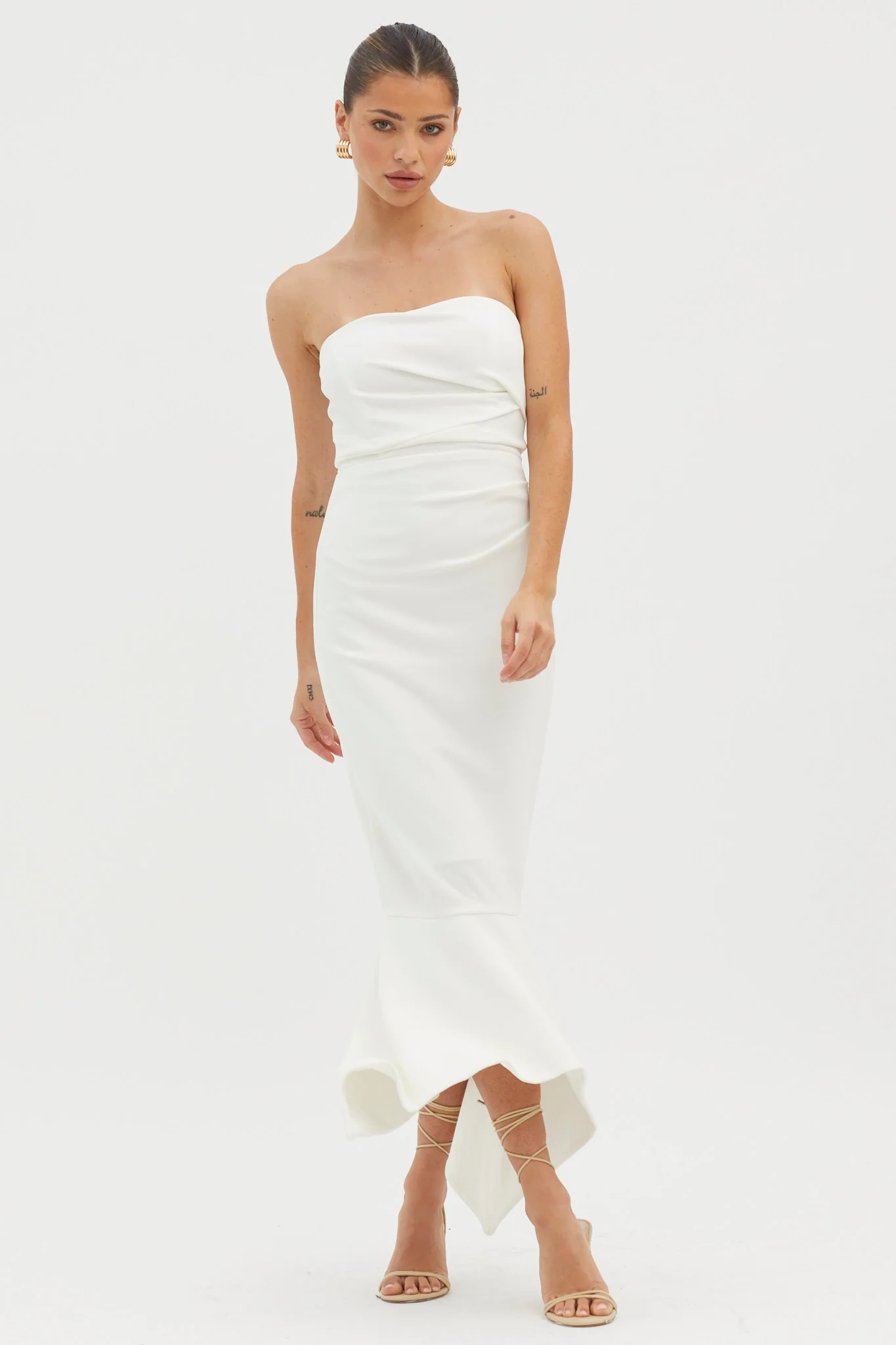 Sharona Strapless Gathered Midi Dress White - Image 5