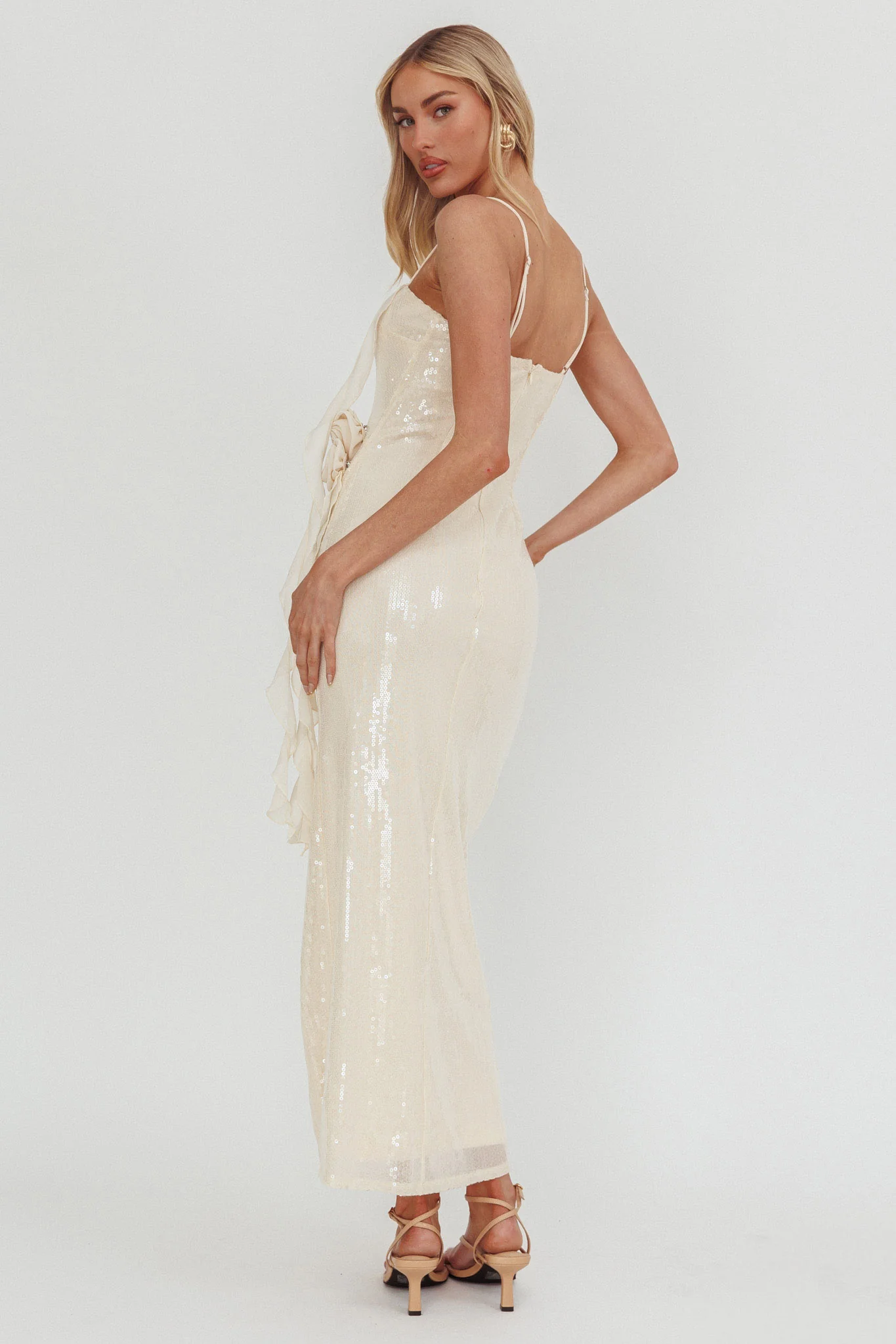 She Glows Cami Strap Sequin Maxi Dress Champagne - Image 3