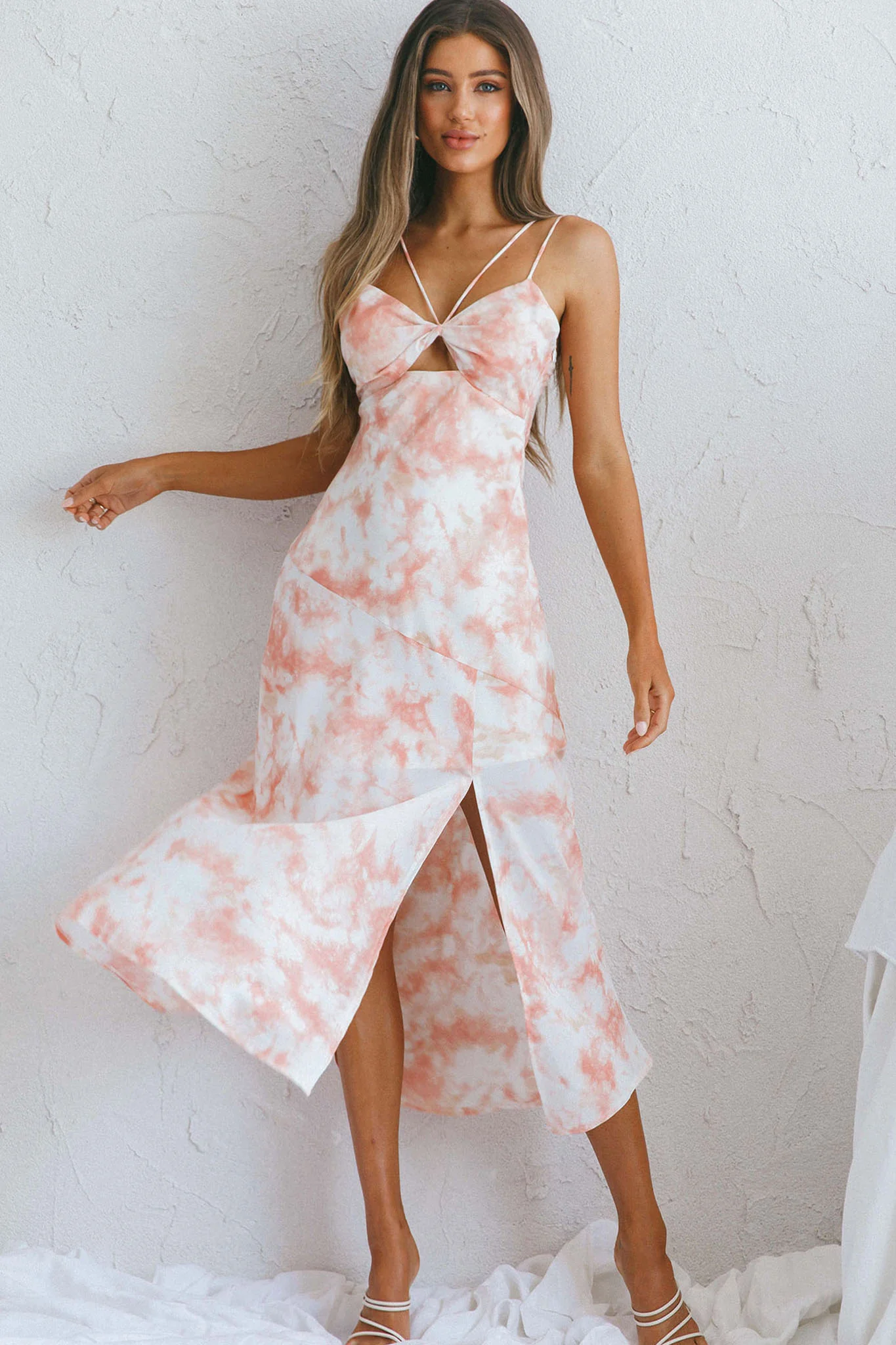 She Reigns Twist Bust Split Midi Dress Tie Dye Pink - Image 5