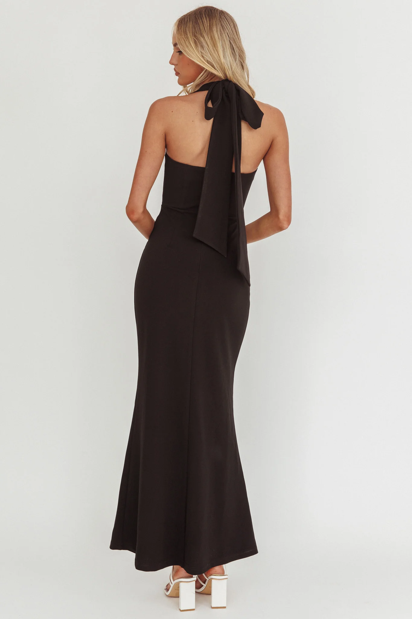 Shellie Square Neckline Halter Maxi Dress Black - Image 2