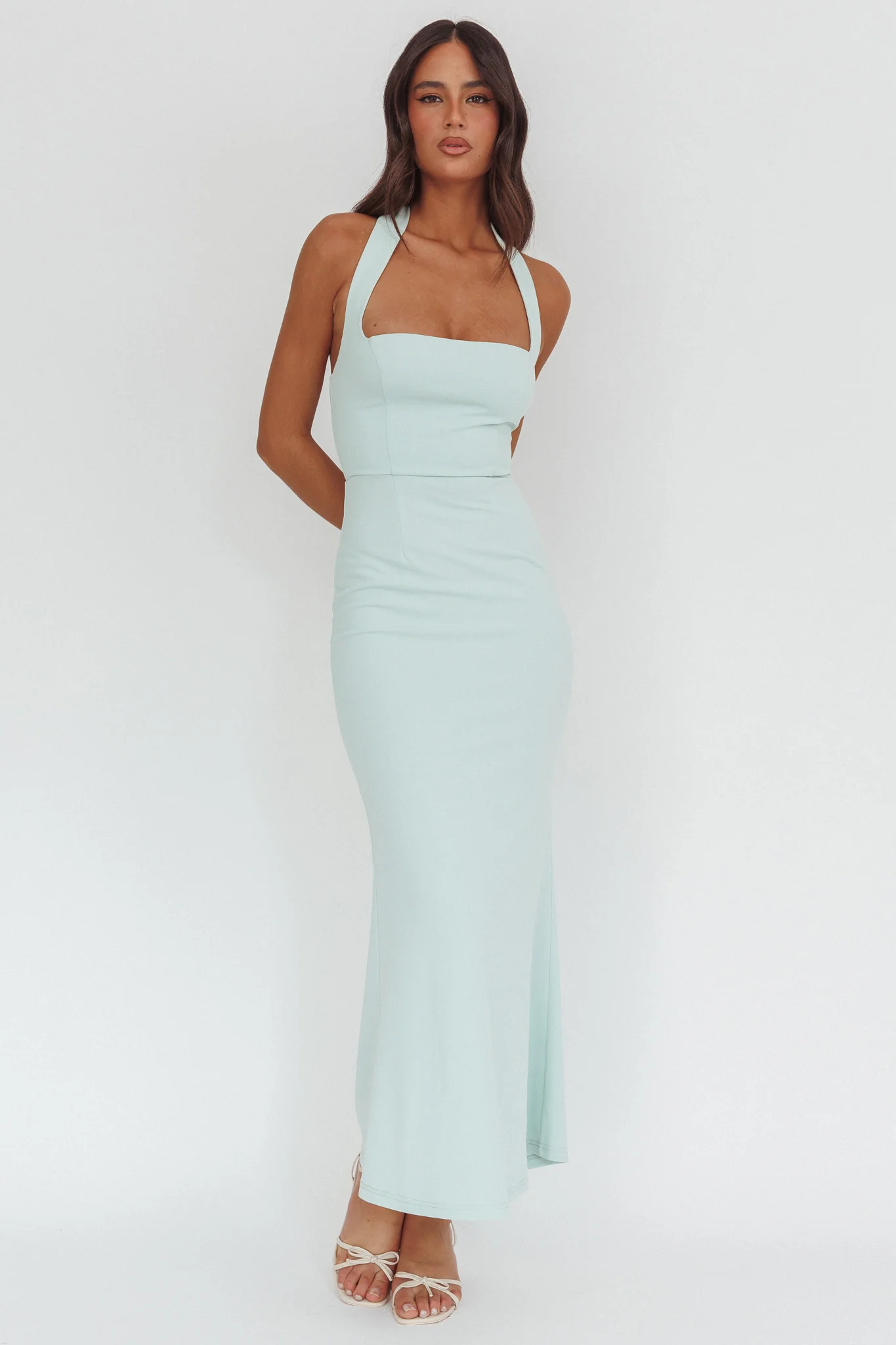 Shellie Square Neckline Halter Maxi Dress Ice Blue - Image 5