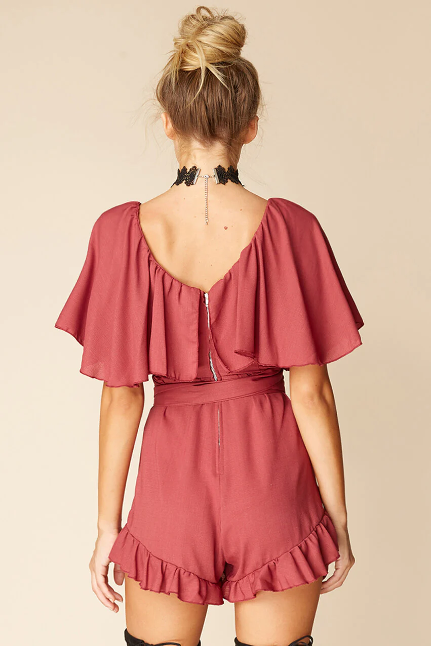 Shelly Ruffled cutout Romper Rose - Image 3