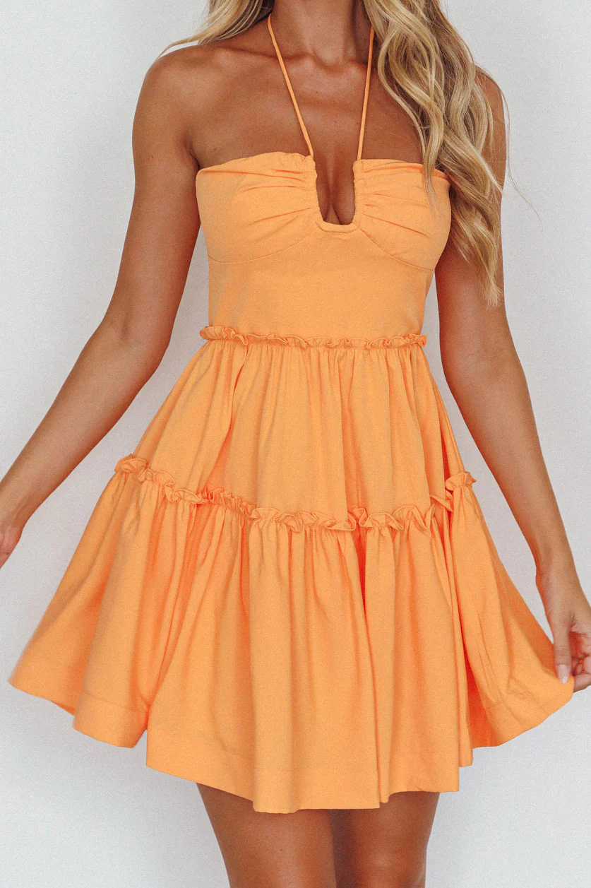 Sherbet Sunset Tied Neck Mini Dress Orange - Image 4