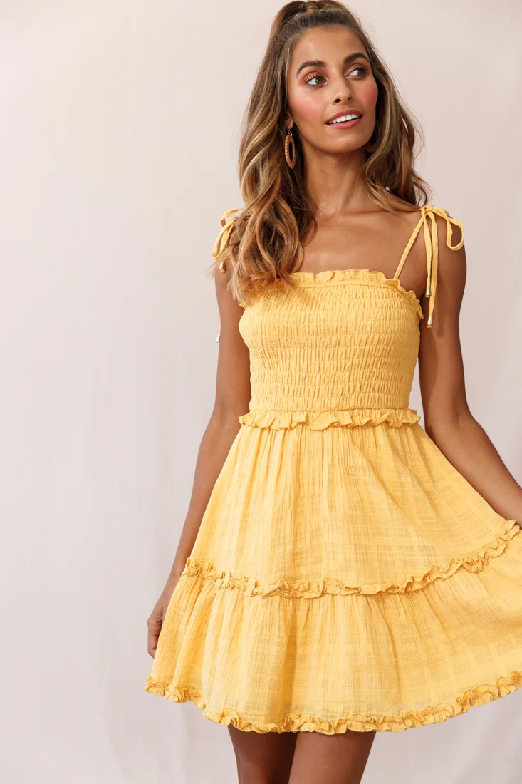 Sherry Tied Shoulder Shirred Bust Dress Yellow - Image 6