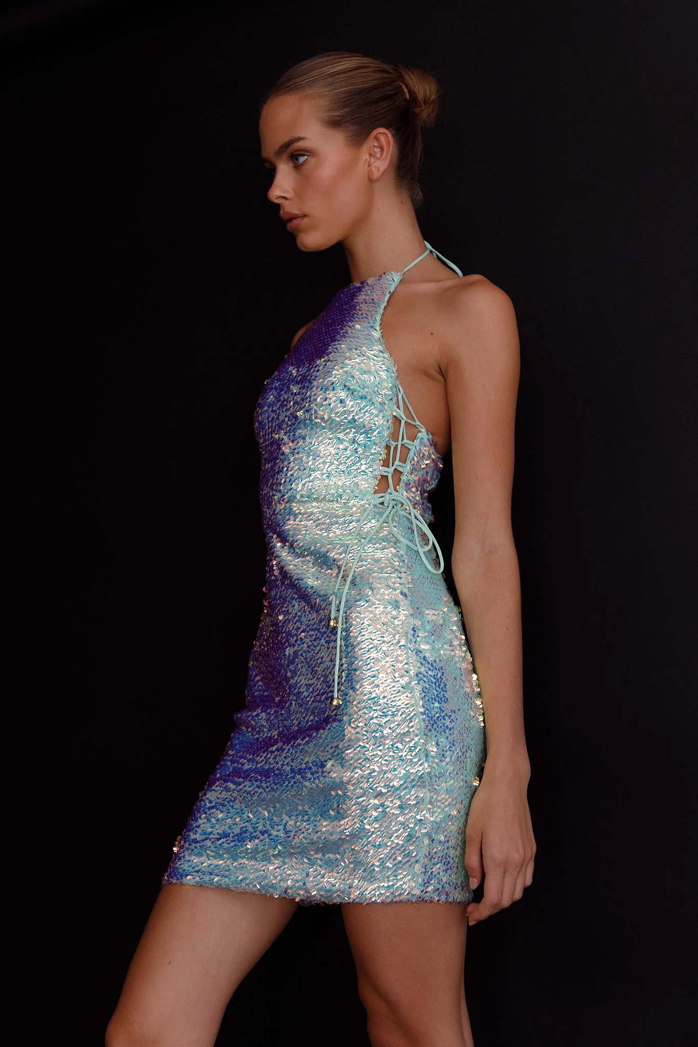 She's Electric Halterneck Sequin Mini Dress Mint - Image 8