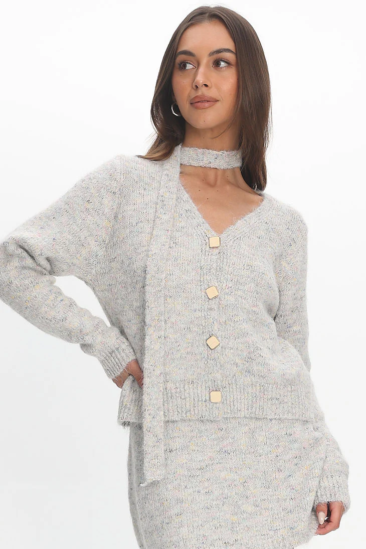 She's Good Button-Up Knit Top Grey