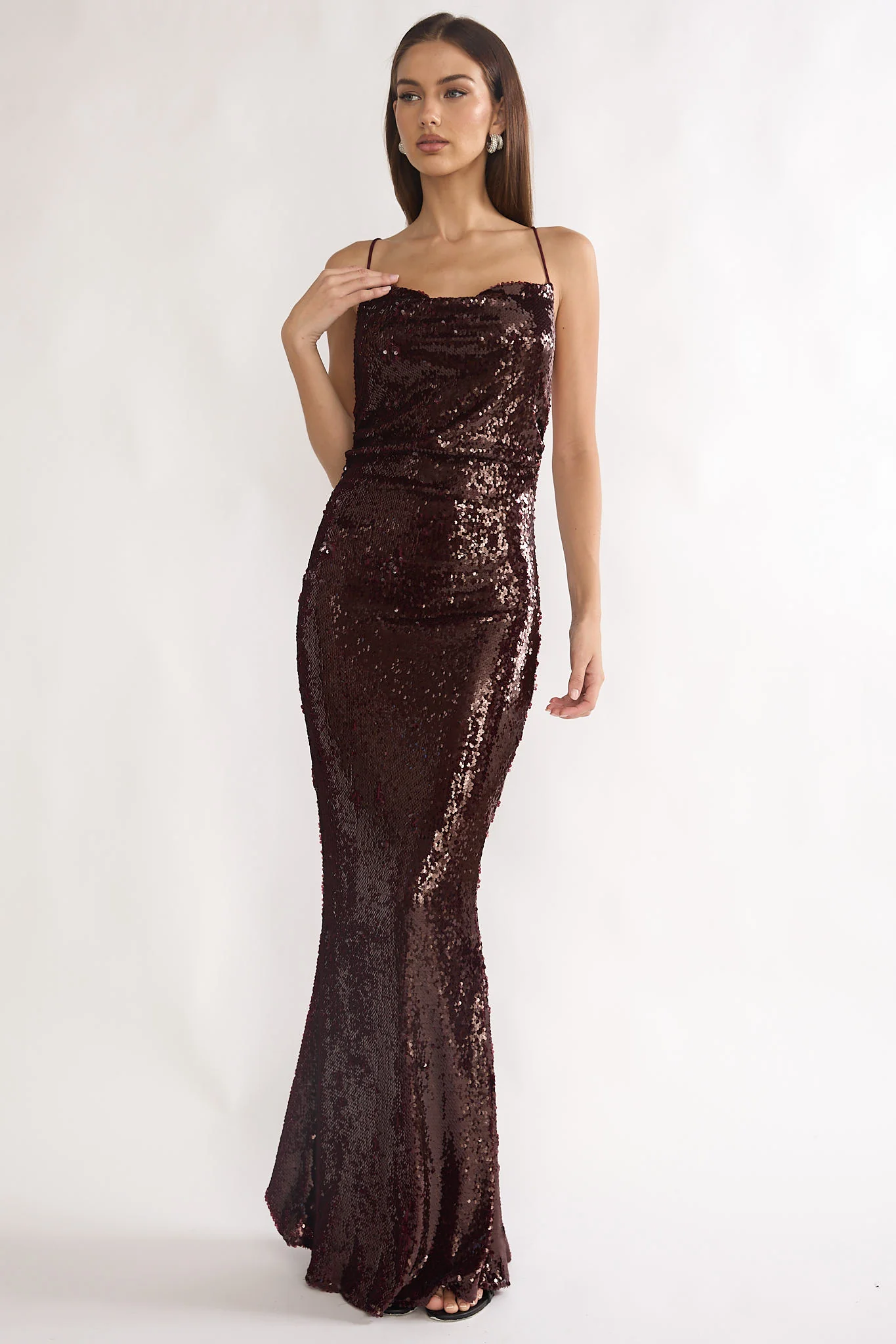 She's The Star Open Tied Back Maxi Dress Sequin Wine - Image 4
