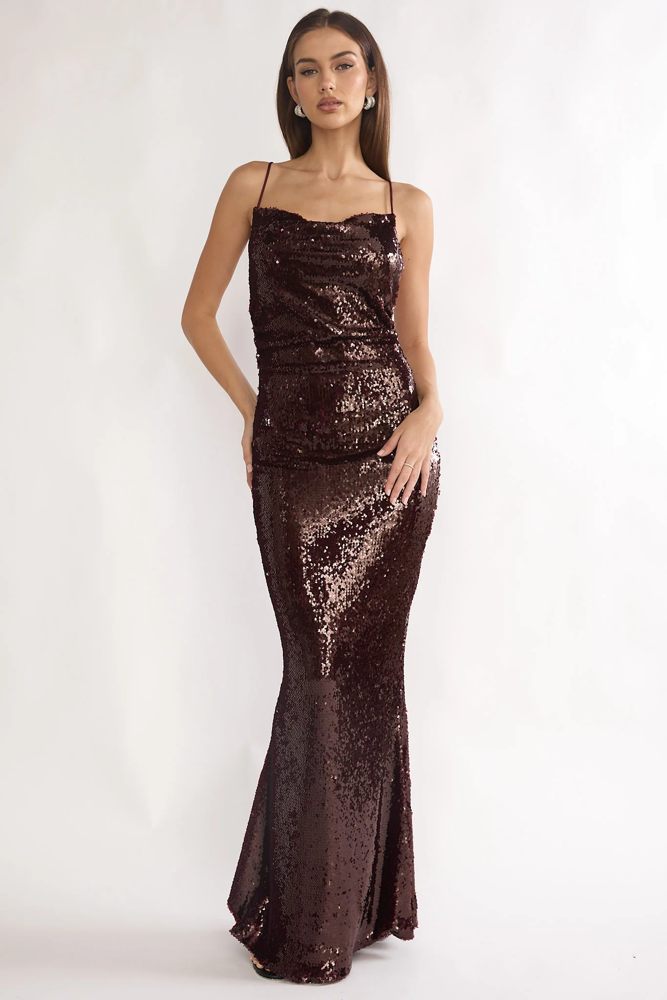 She's The Star Open Tied Back Maxi Dress Sequin Wine - Image 5