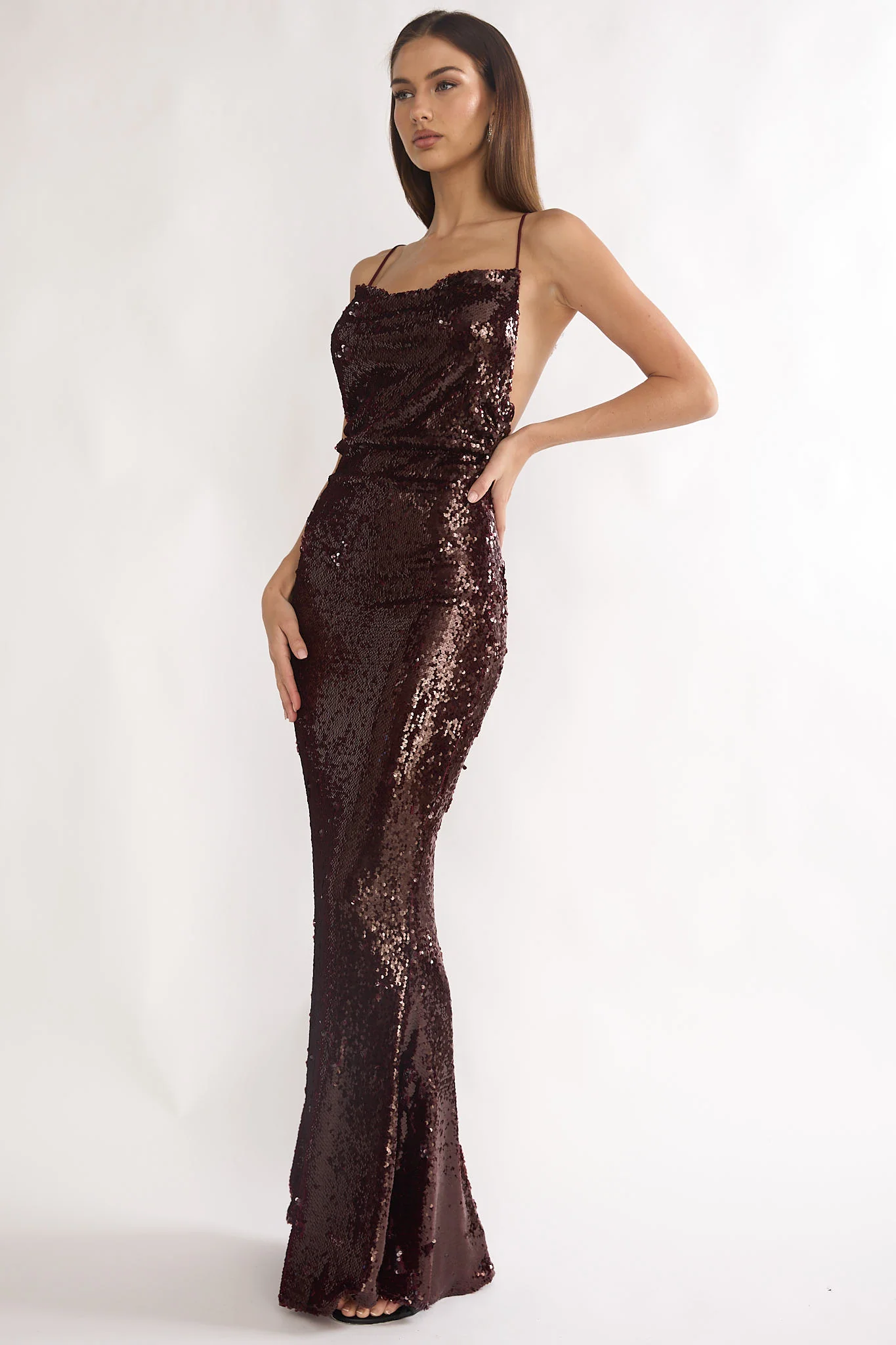 She's The Star Open Tied Back Maxi Dress Sequin Wine - Image 6