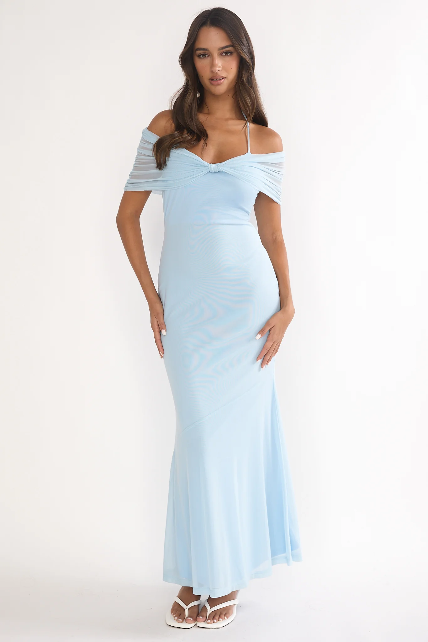 Shia Off-Shoulder Halterneck Maxi Dress Blue - Image 5