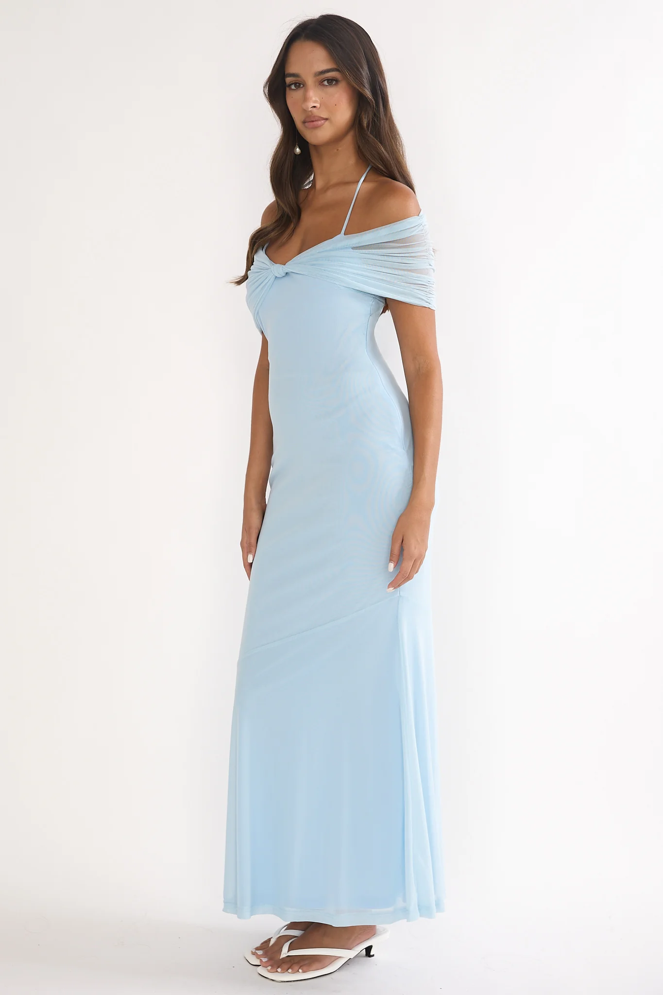 Shia Off-Shoulder Halterneck Maxi Dress Blue - Image 6