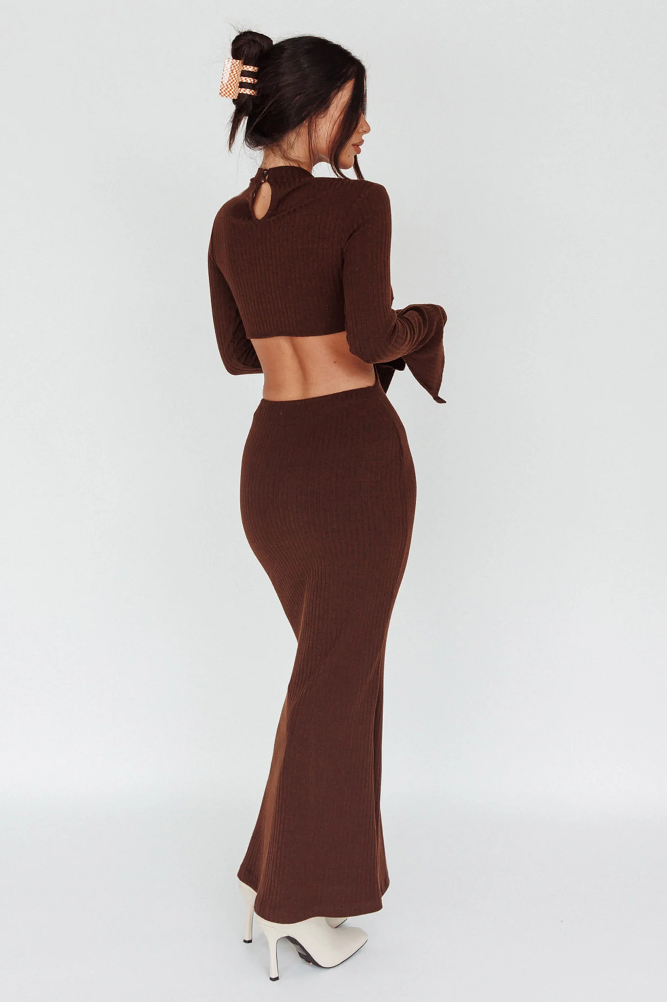 Shianne Long Sleeve Knit Maxi Dress Chocolate - Image 2
