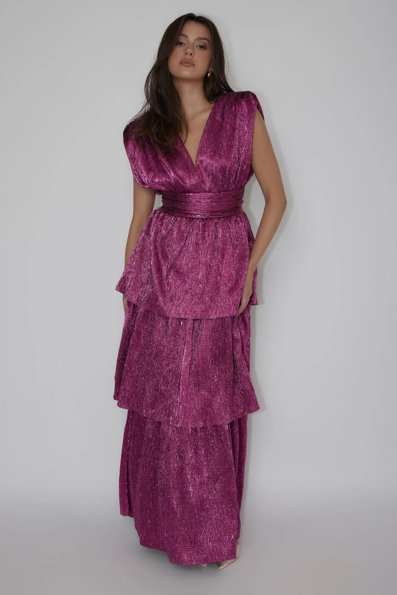 Shimmer Layered Maxi Dress Magenta Haze - Image 5