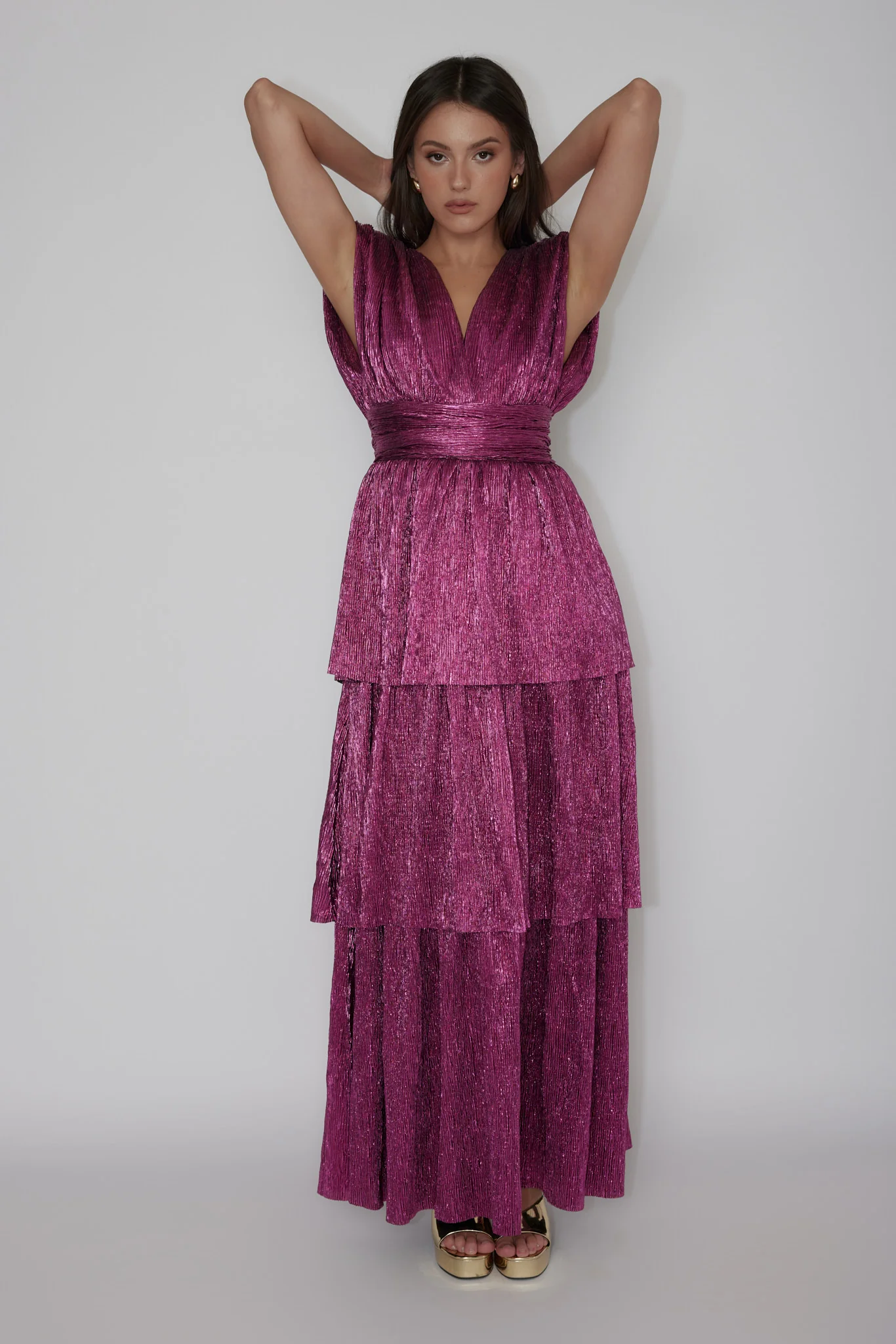 Shimmer Layered Maxi Dress Magenta Haze - Image 6
