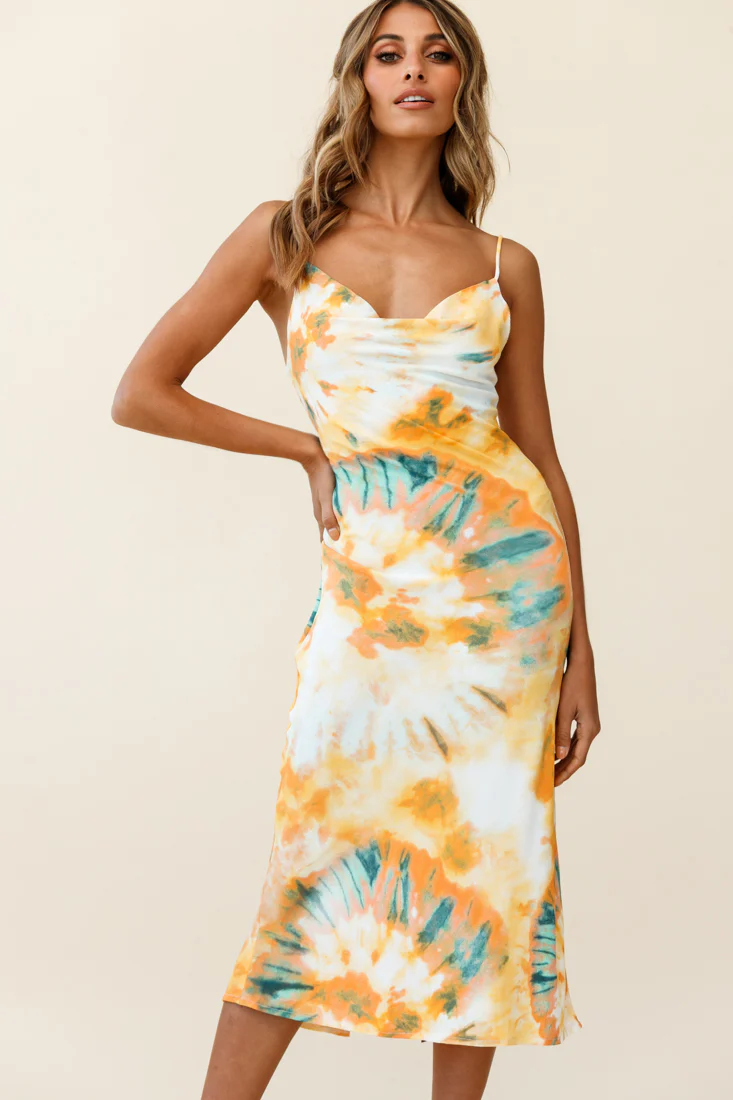 Show Me Love Cowl Neck Midi Dress Tie-Dye Orange Multi - Image 6