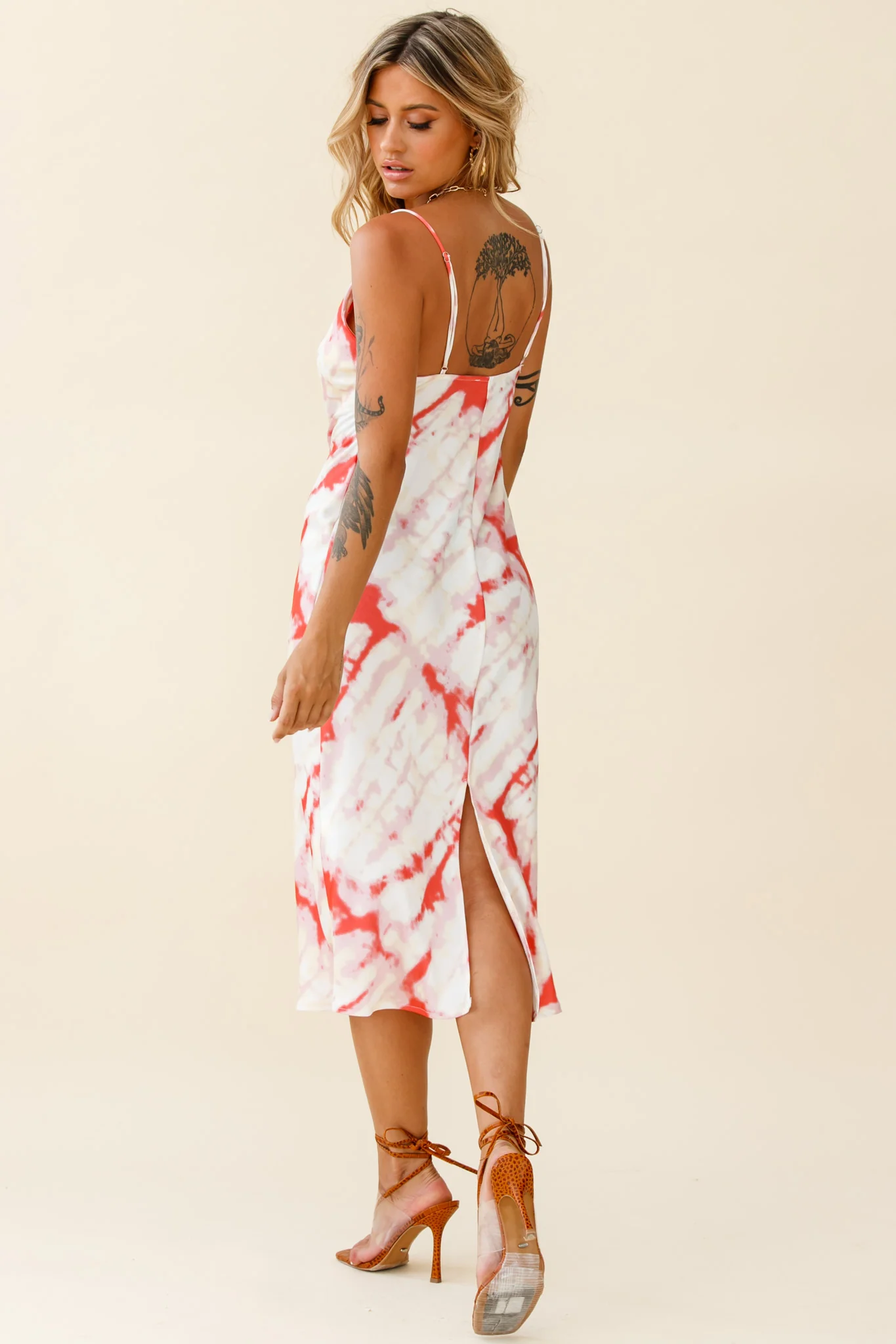 Show Me Love Cowl Neck Midi Dress Tie-Dye Red - Image 3