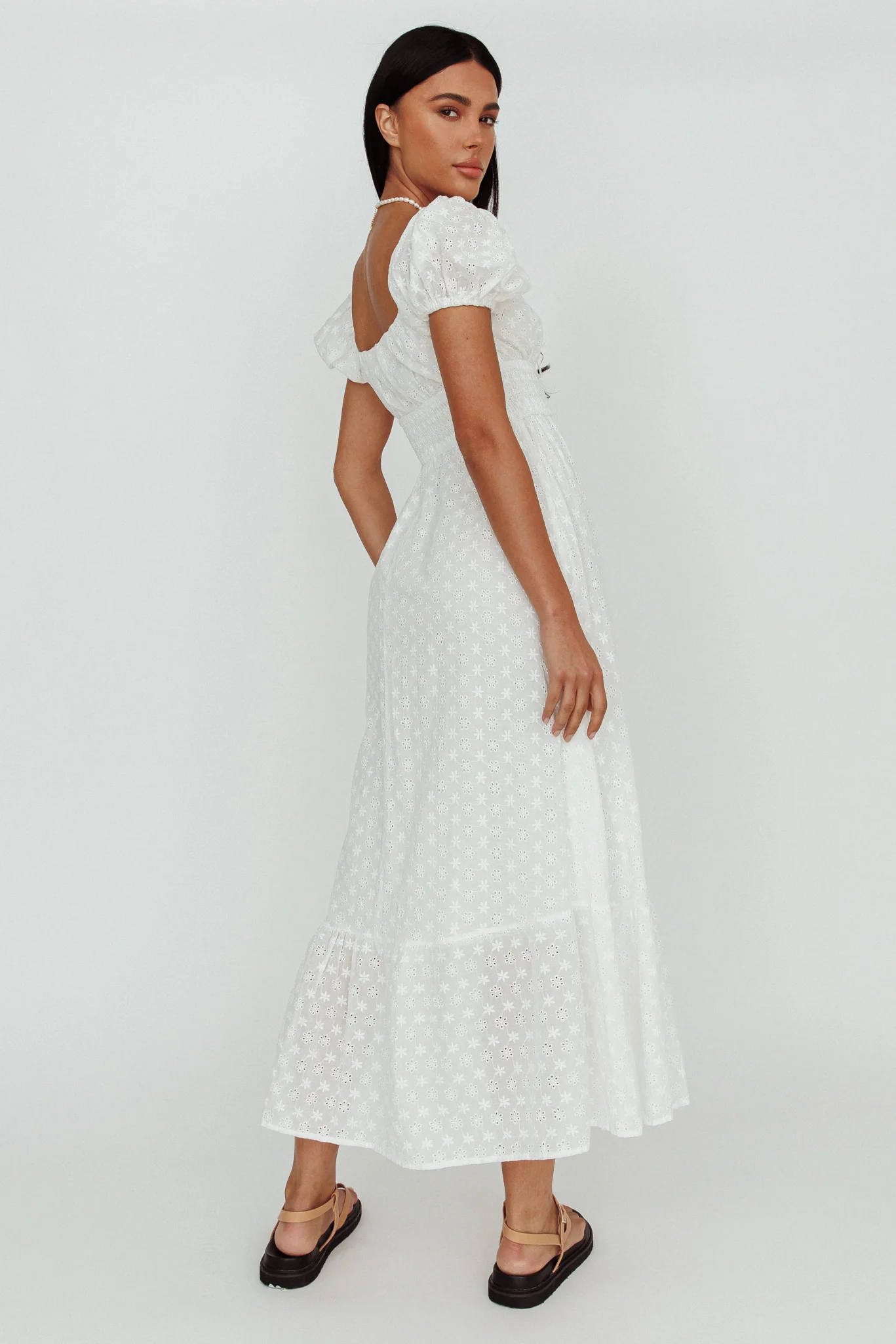 Sia Puff Sleeve Eyelet Maxi Dress White - Image 2