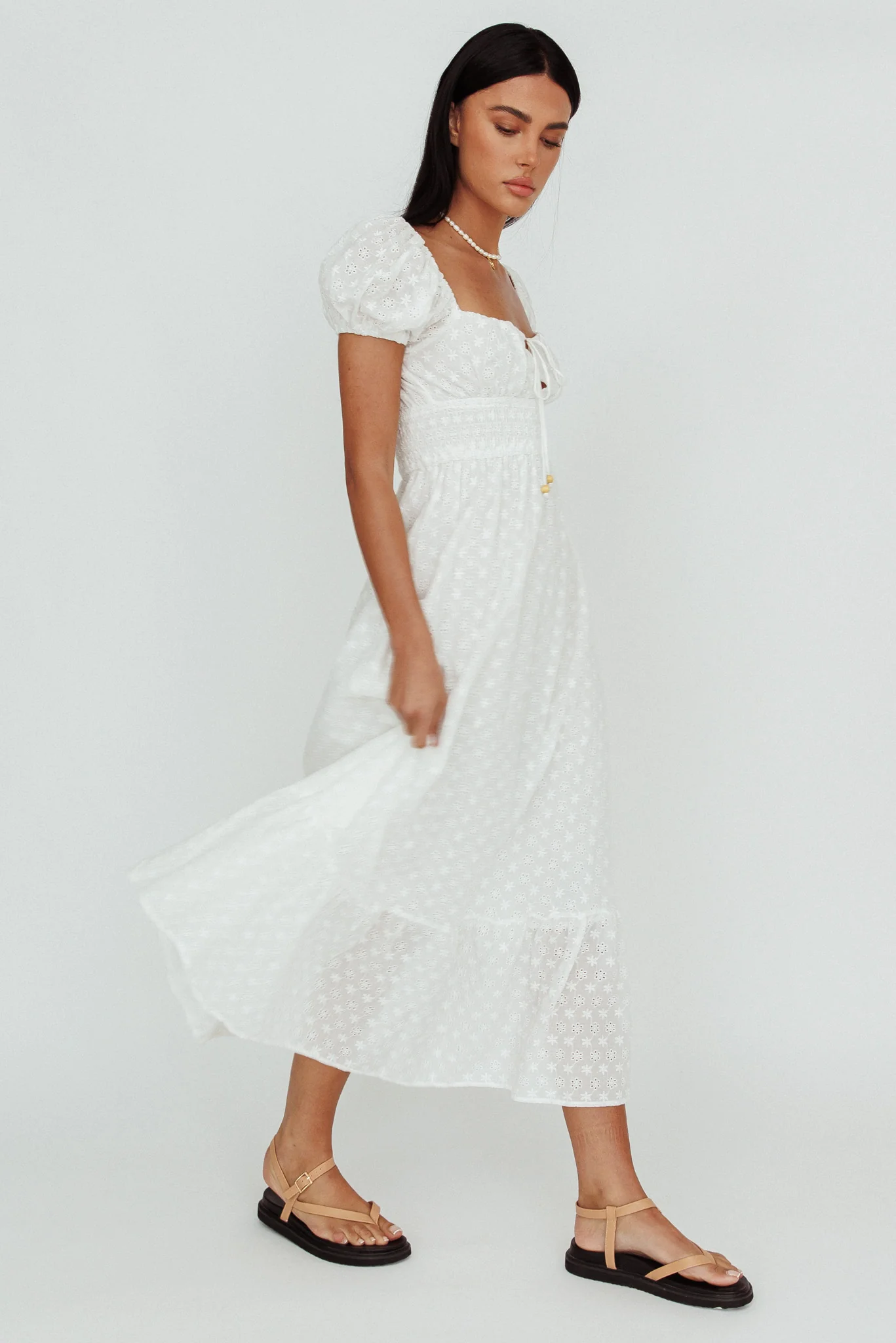 Sia Puff Sleeve Eyelet Maxi Dress White - Image 3