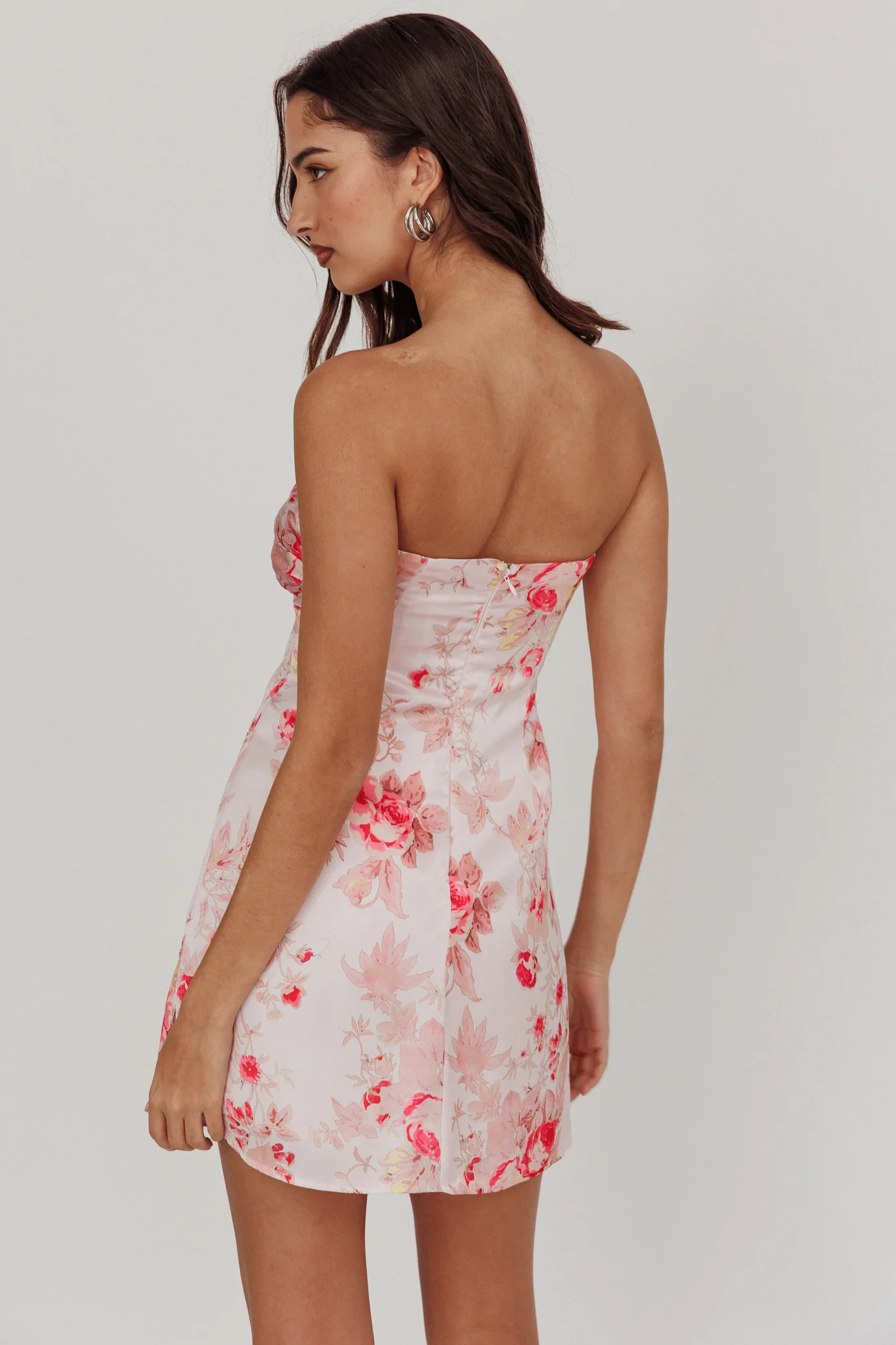 Sian Strapless Sweetheart Mini Dress Floral Pink - Image 3