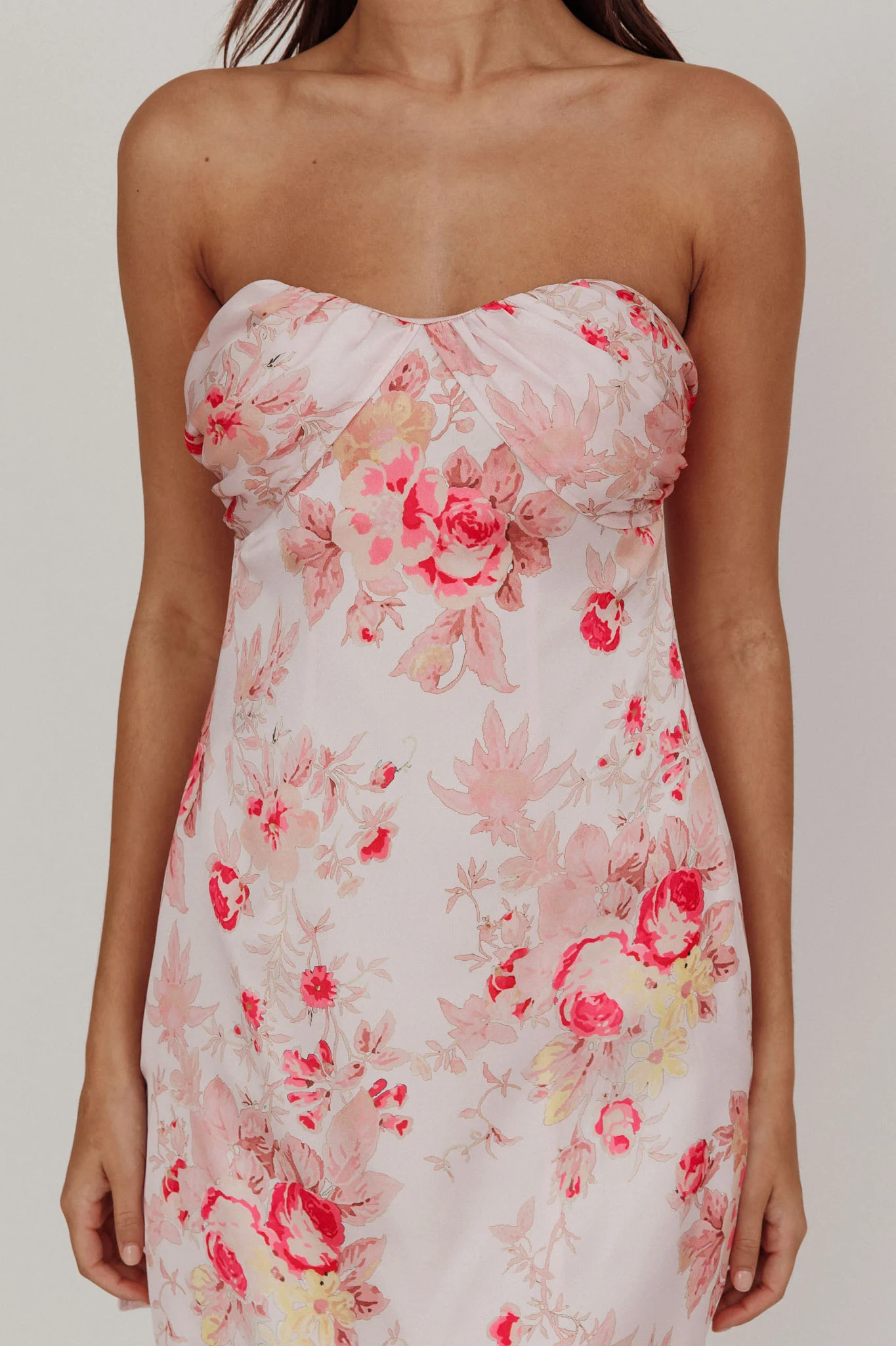 Sian Strapless Sweetheart Mini Dress Floral Pink - Image 5