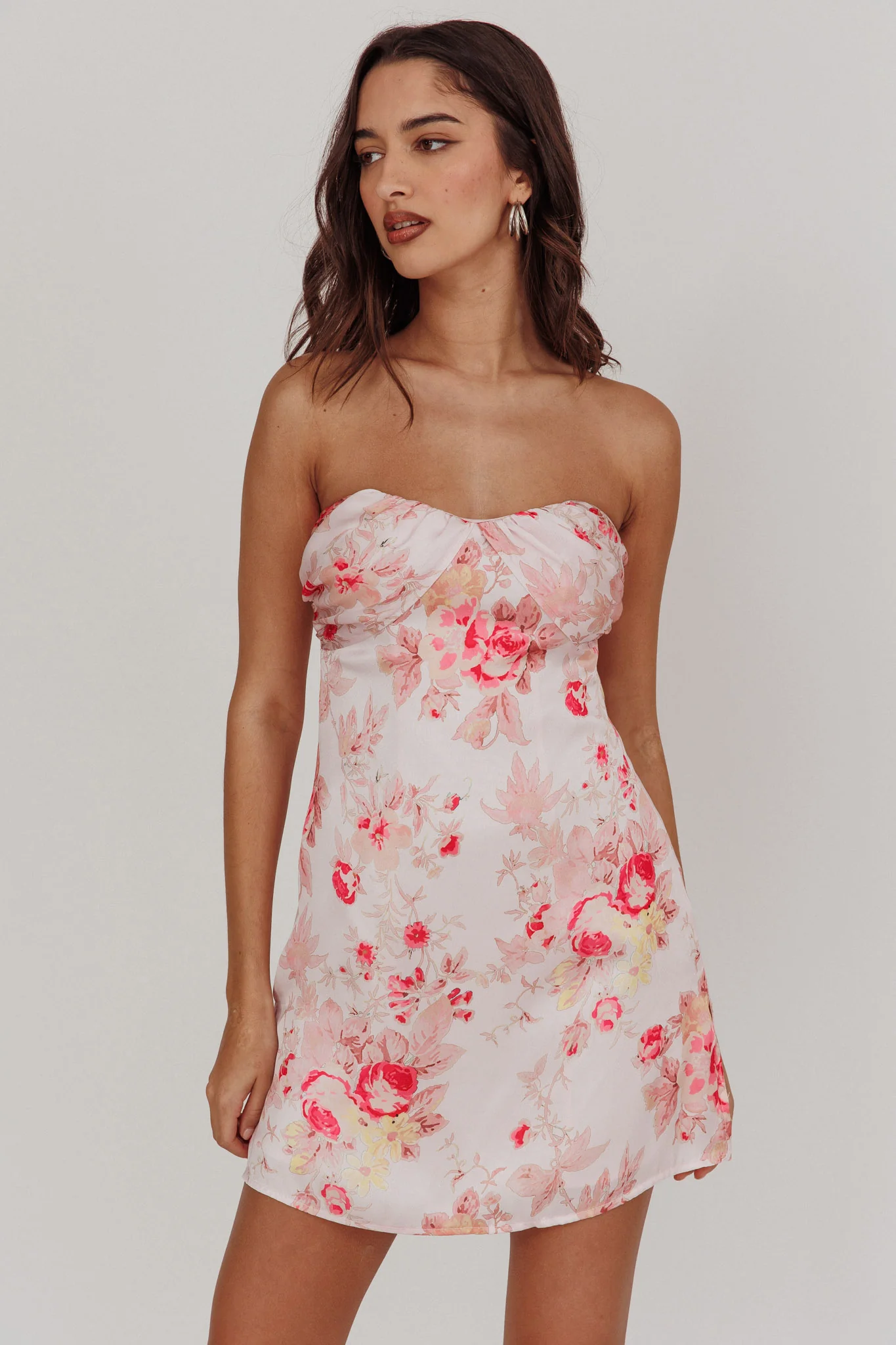 Sian Strapless Sweetheart Mini Dress Floral Pink - Image 6