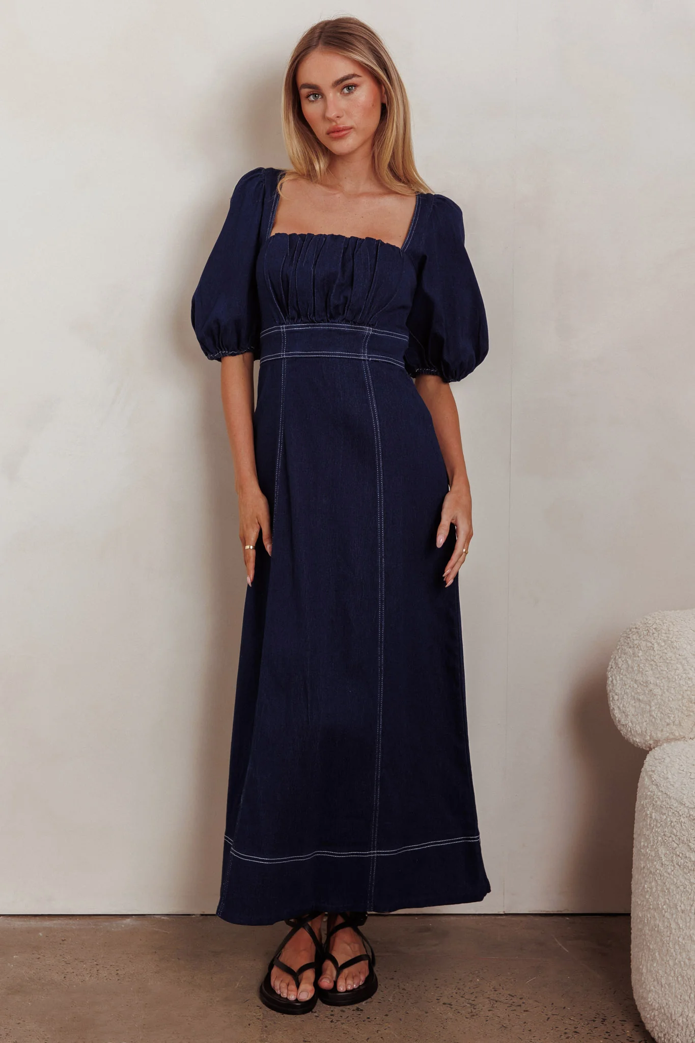 Sibille Puff Sleeve Maxi Dress Denim Indigo - Image 4