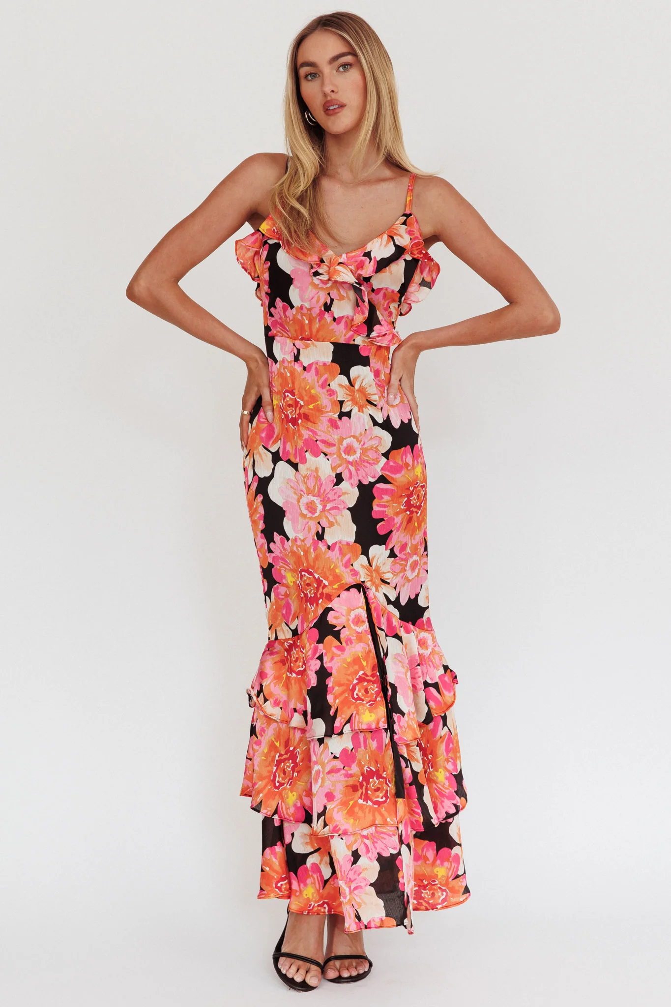 Silvana Frill Trim Maxi Dress Black/Pink - Image 5