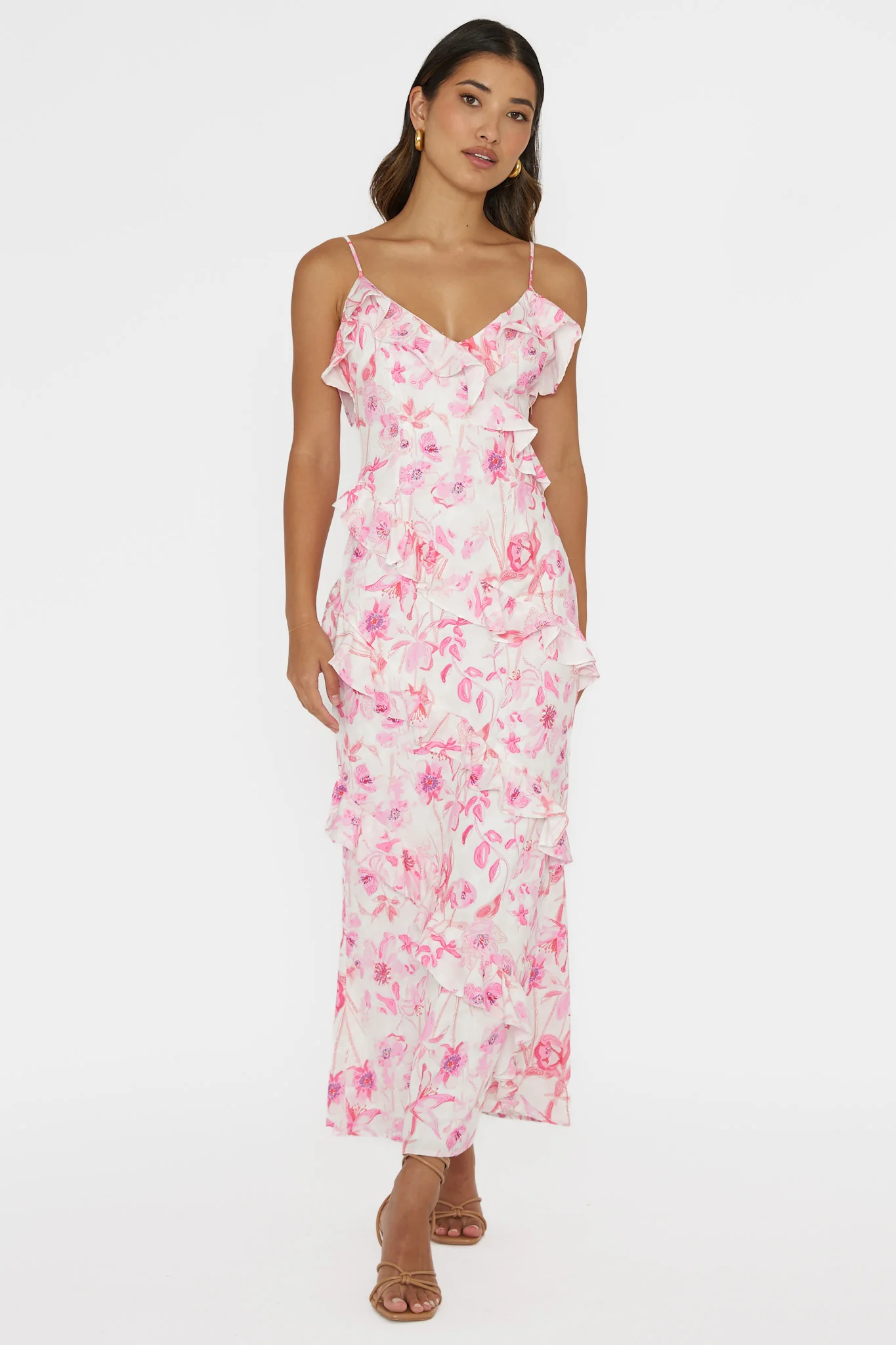 Silvana Frill Trim Midi Dress Floral Pink - Image 5