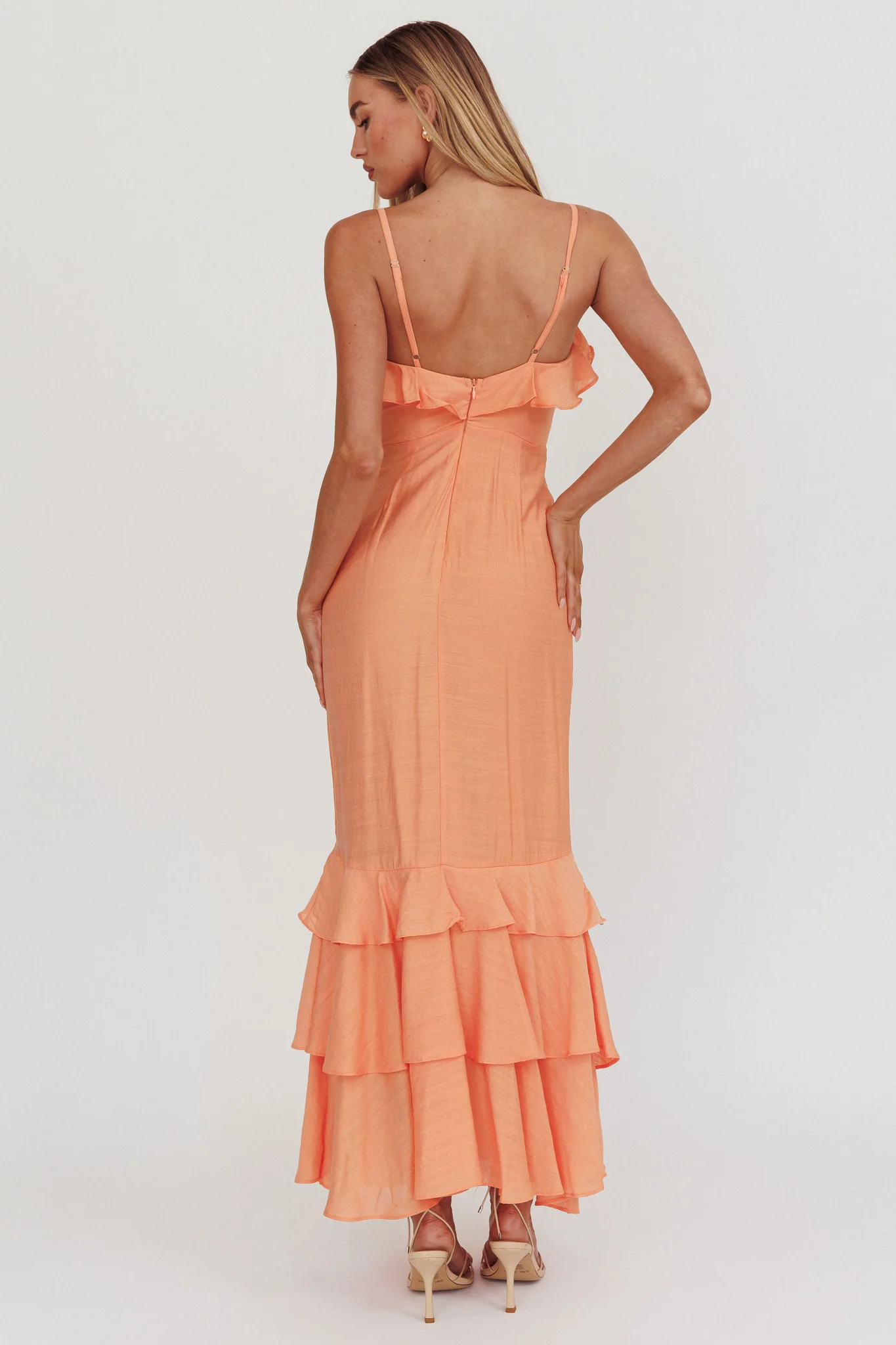Silvana Frill Trim Split Maxi Dress Orange - Image 2