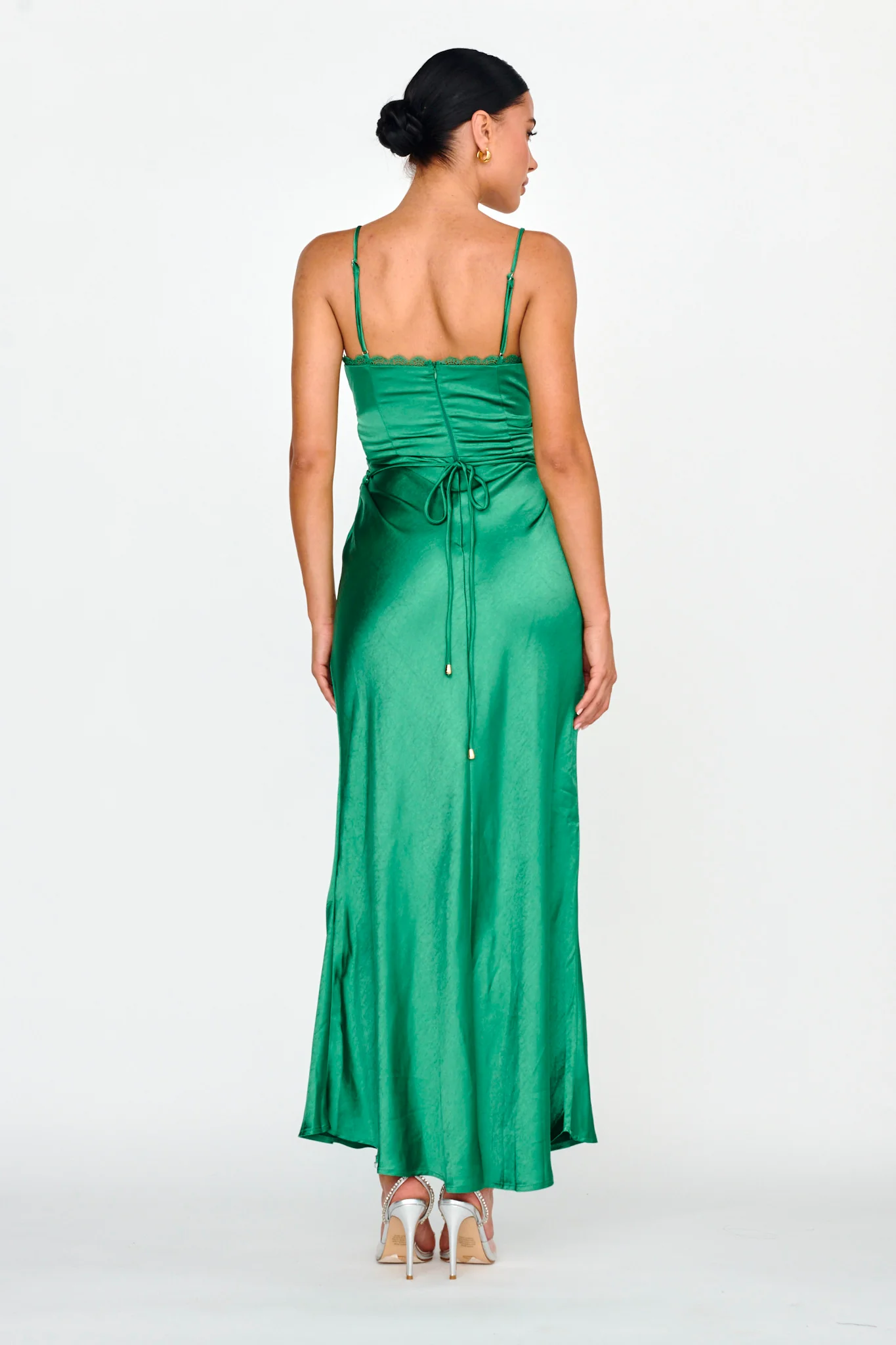Silver Lining String Tie Waist Dress Forest Green - Image 2