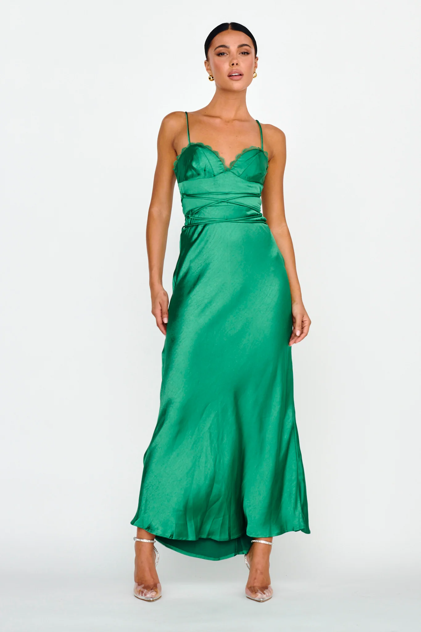 Silver Lining String Tie Waist Dress Forest Green - Image 5