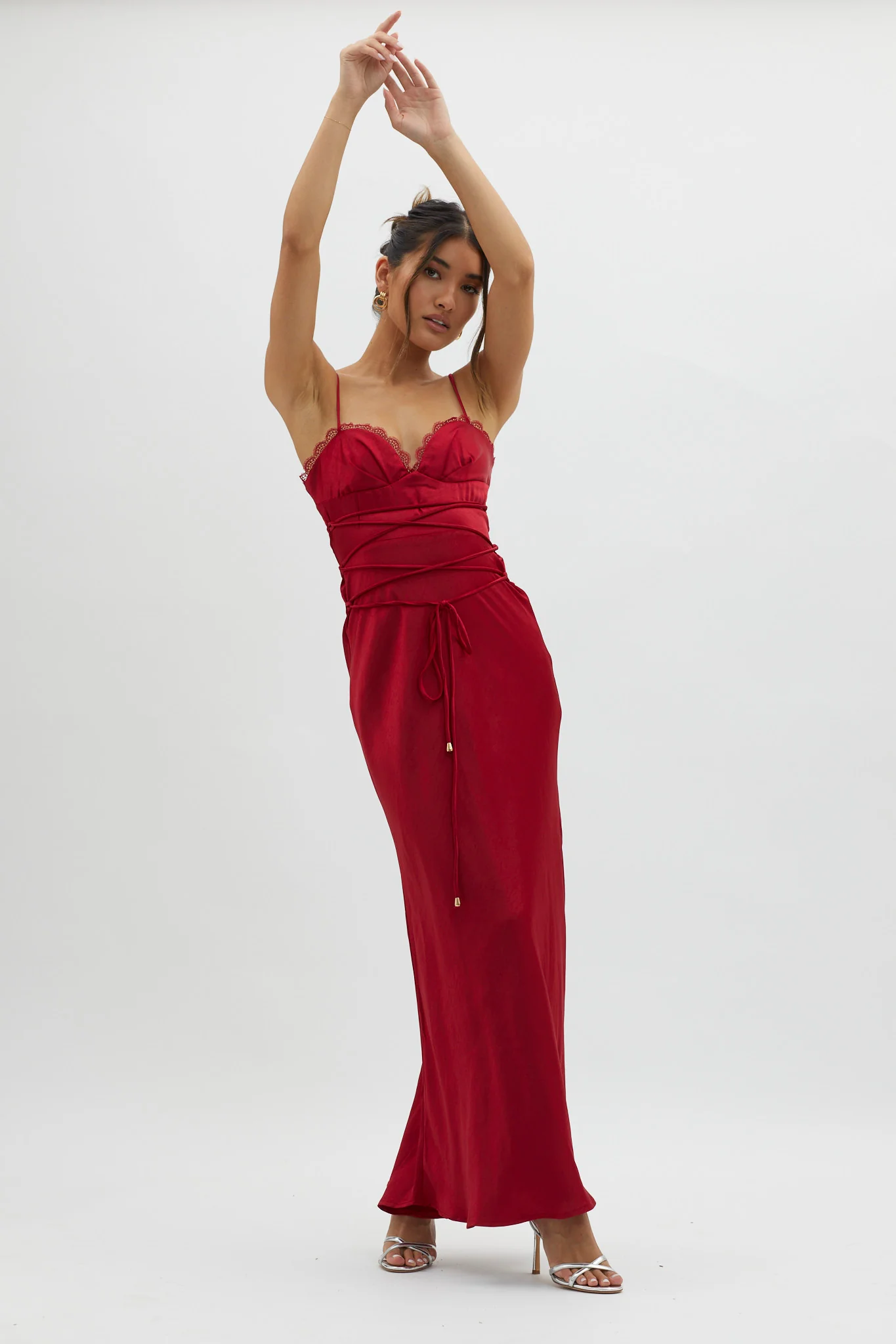 Silver Lining String Tie Waist Dress Red - Image 5