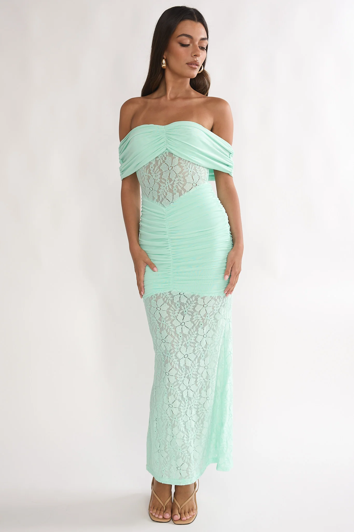 Silver Moon Off-Shoulder Maxi Dress Floral Mint - Image 2