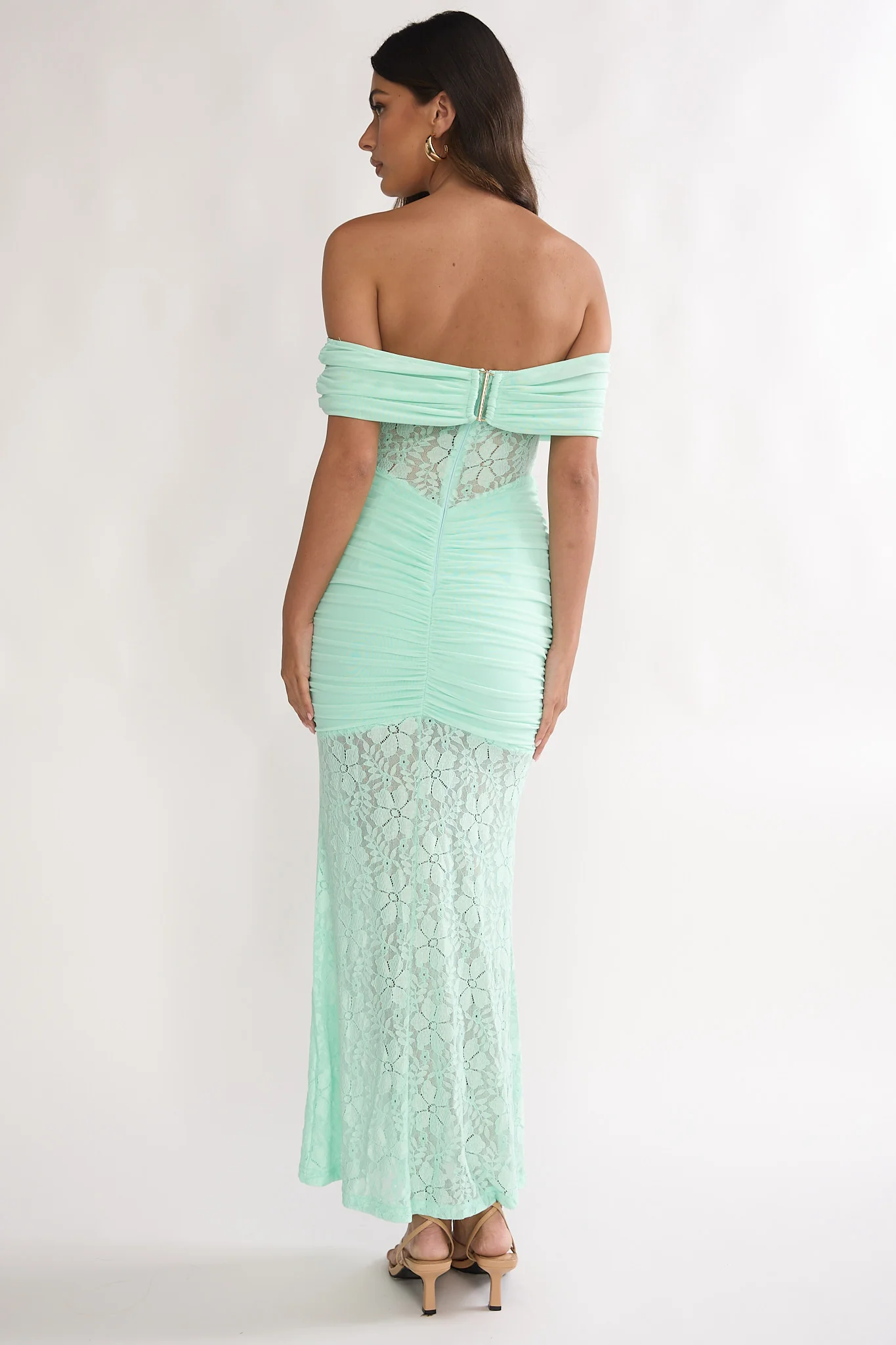 Silver Moon Off-Shoulder Maxi Dress Floral Mint - Image 3
