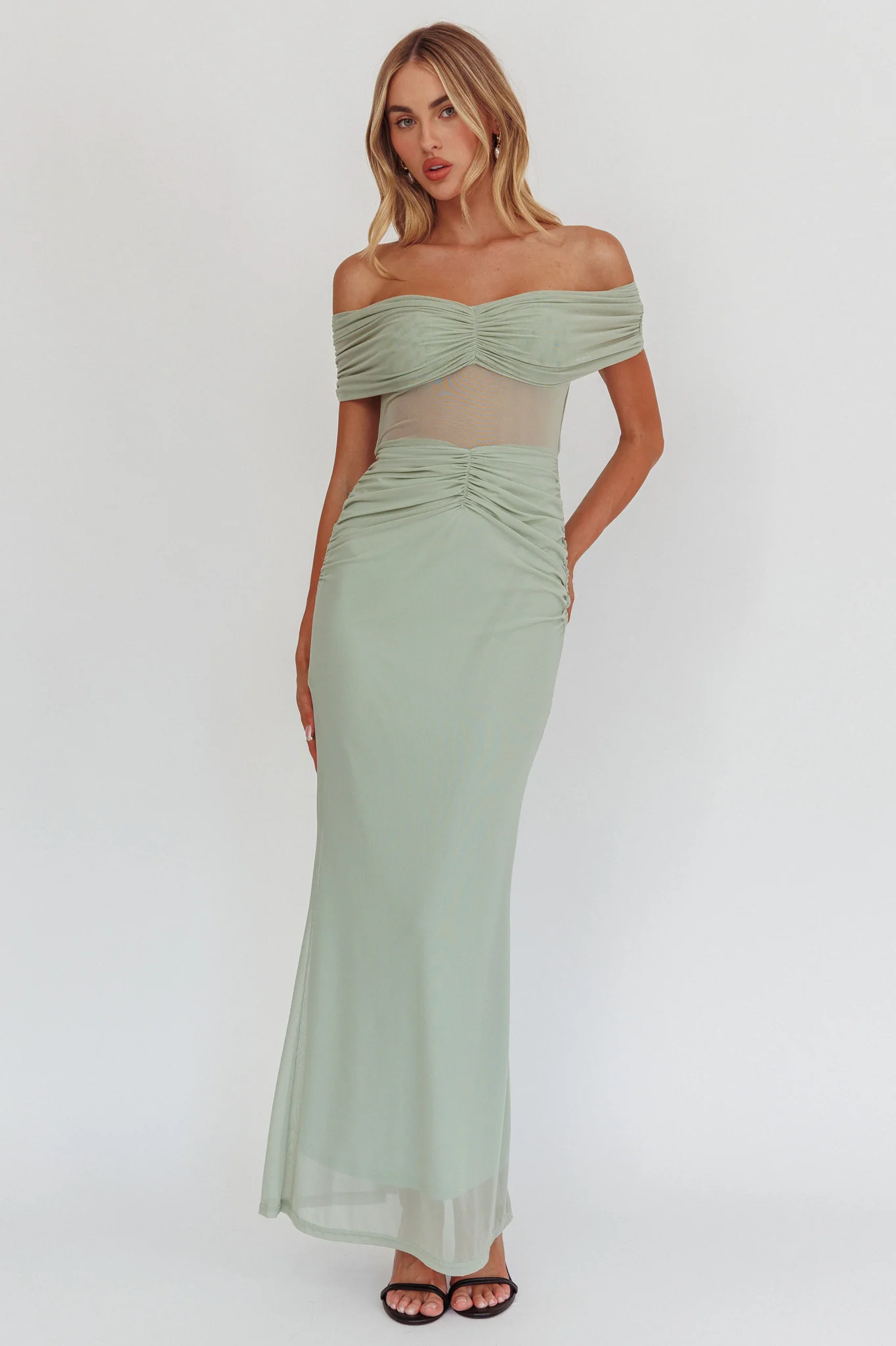 Silver Moon Off-Shoulder Maxi Dress Sage - Image 4