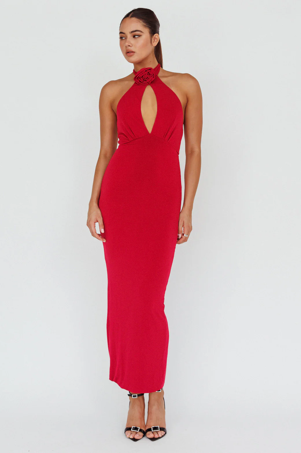 Simha Rose Halterneck Midi Dress Red - Image 3