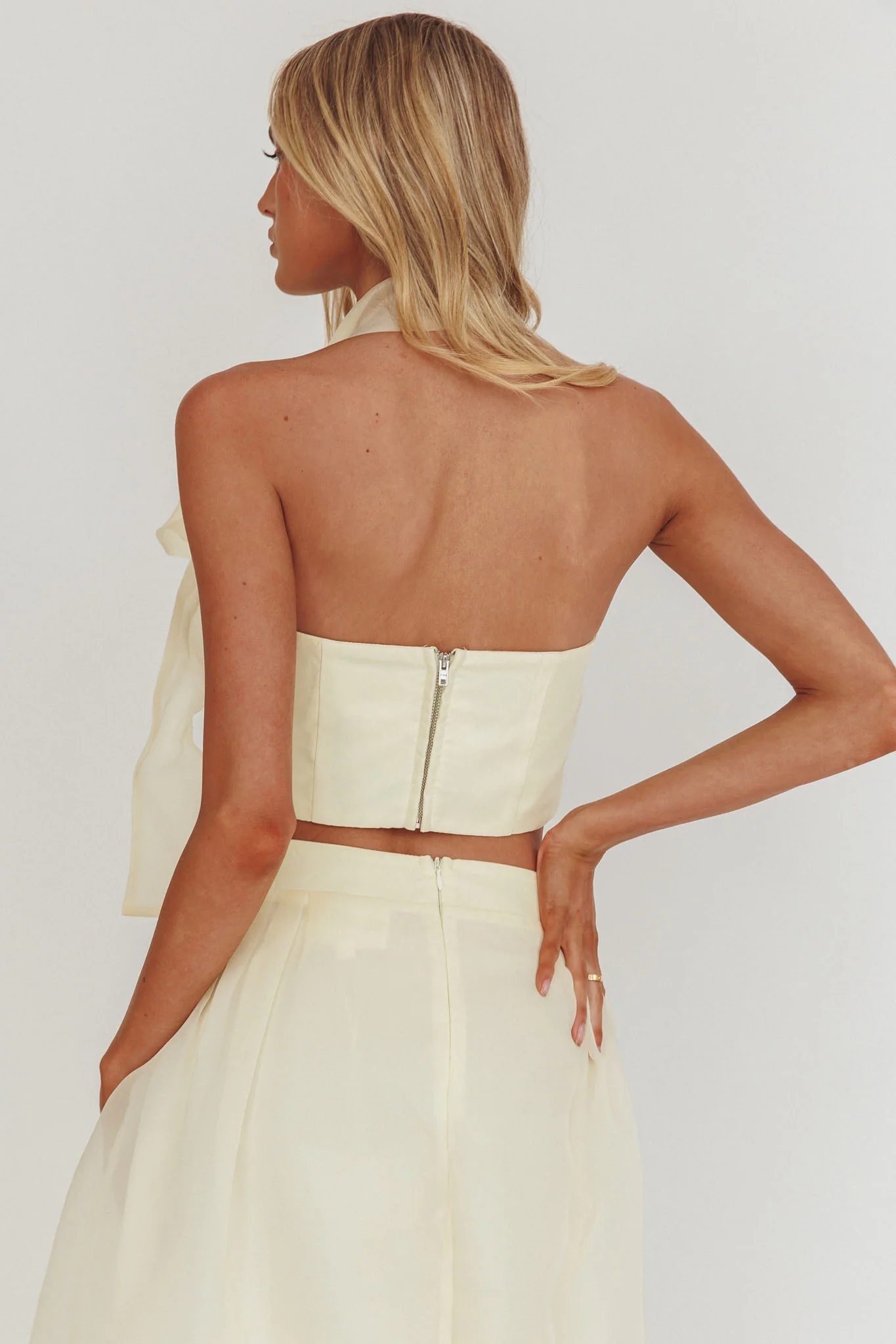 Simple Things Bow Halter Crop Top Butter - Image 2