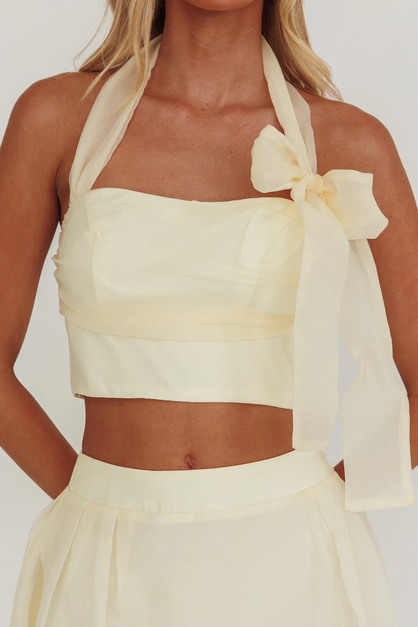 Simple Things Bow Halter Crop Top Butter - Image 3
