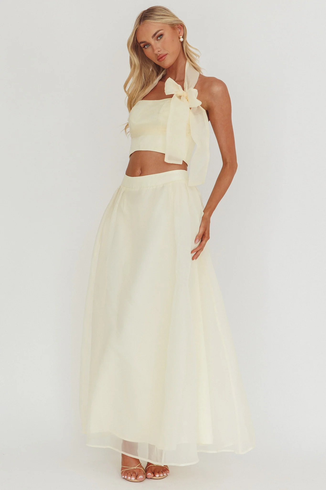 Simple Things Bow Halter Crop Top Butter - Image 4