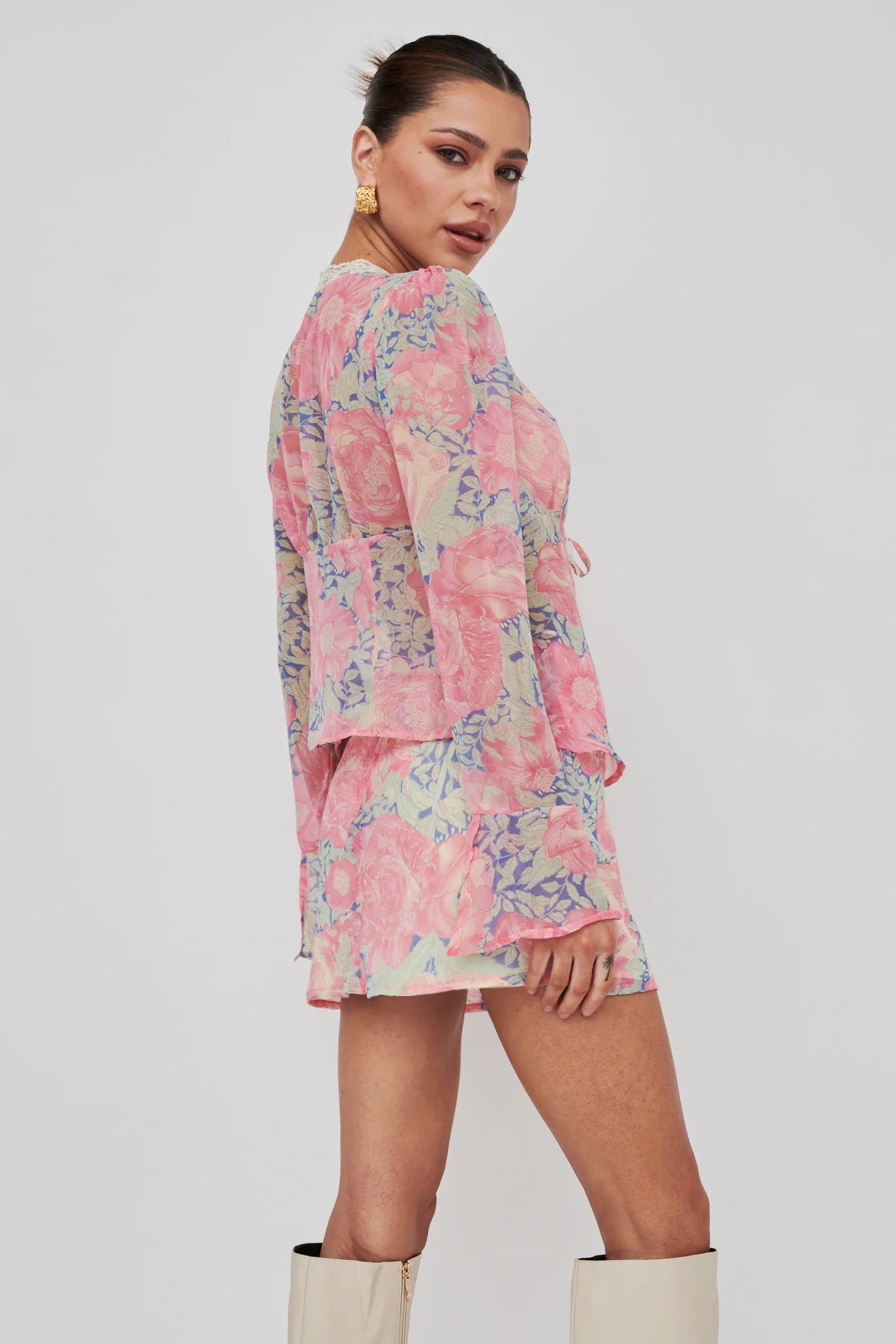 Sincerity Long Sleeve Tie Front Top Print Blue - Image 2