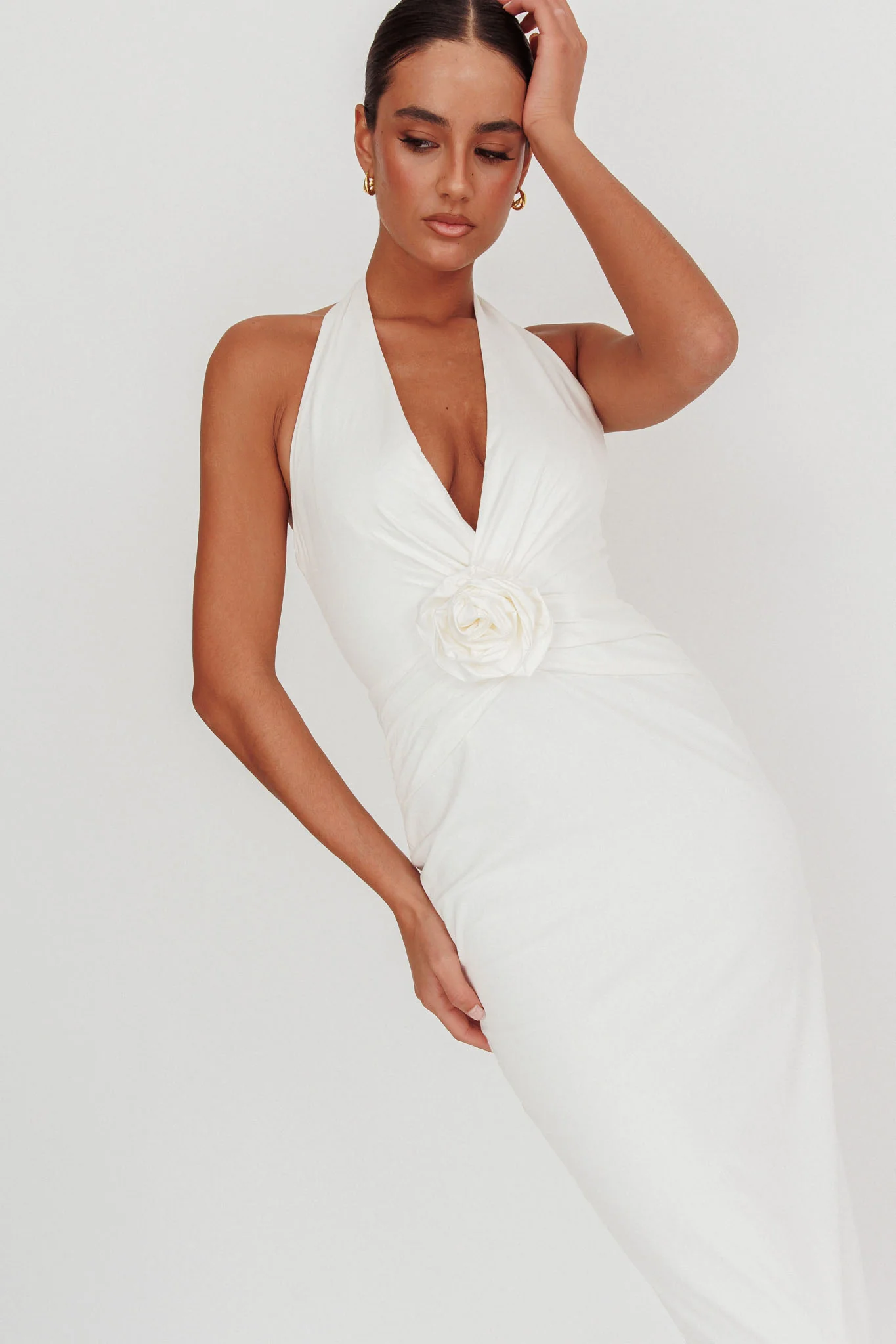 Sinners Rosette Halter Neck Maxi Dress White - Image 2