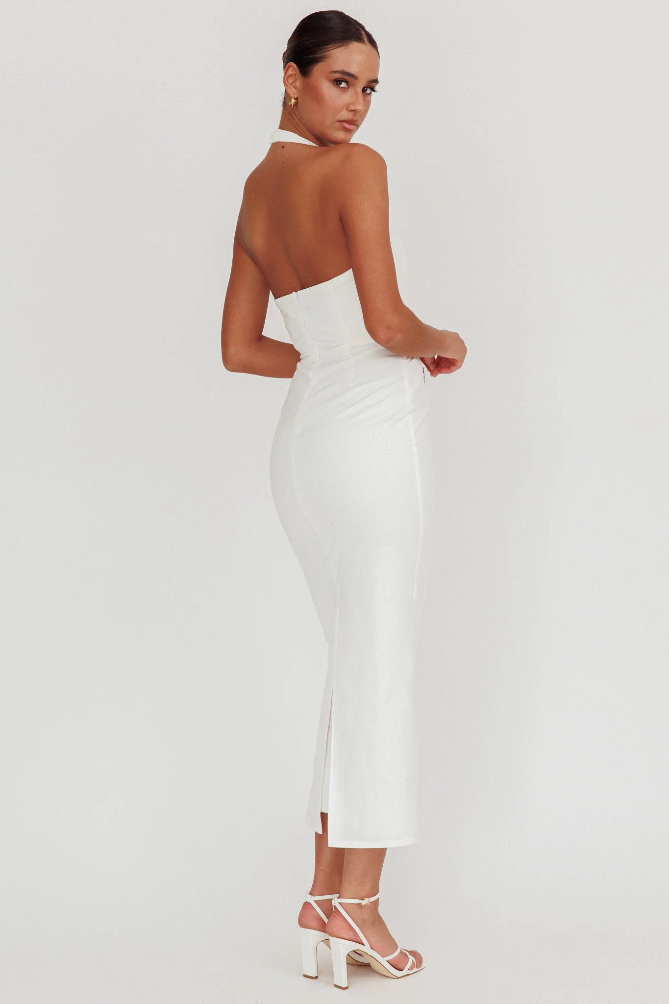 Sinners Rosette Halter Neck Maxi Dress White - Image 3