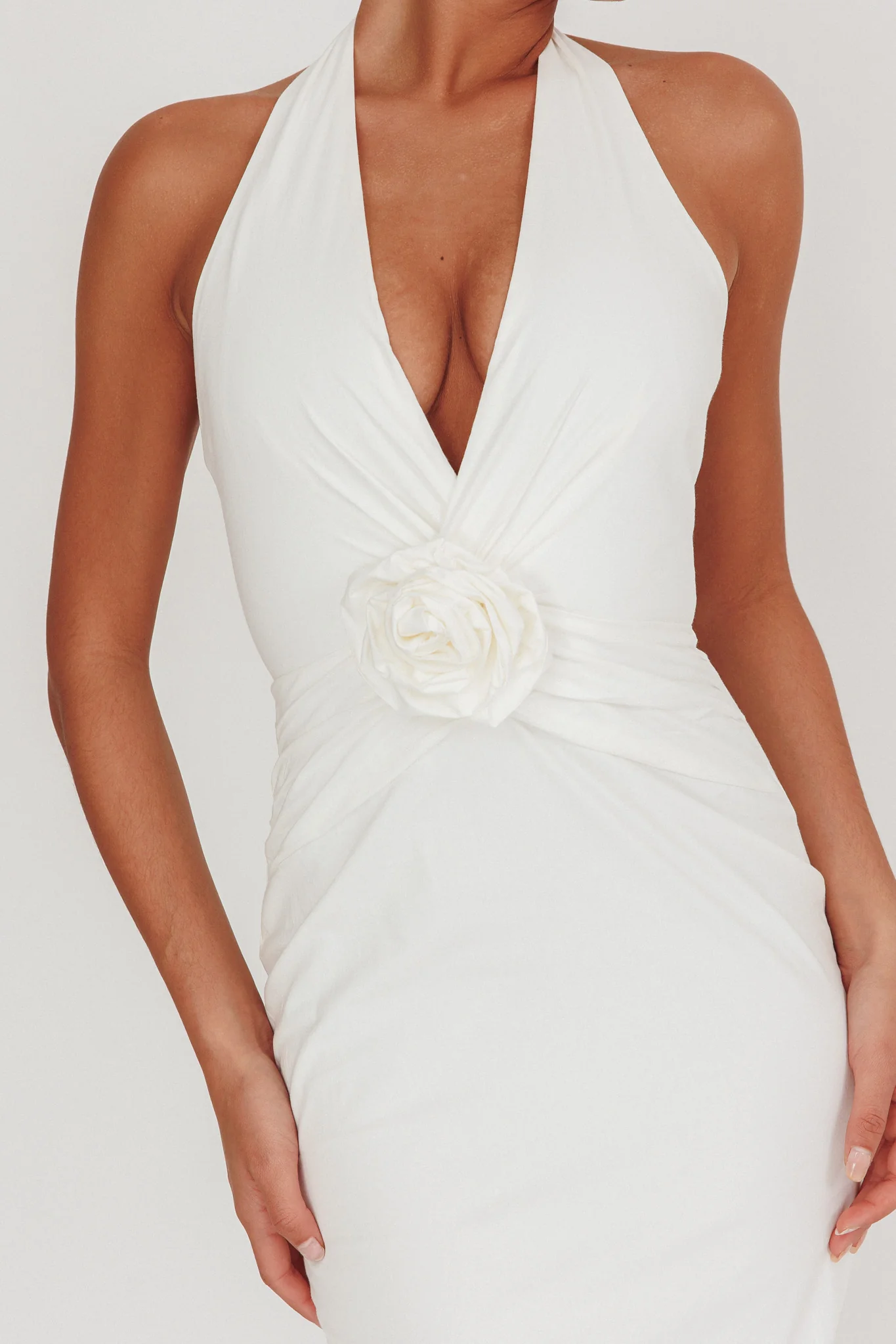 Sinners Rosette Halter Neck Maxi Dress White - Image 5