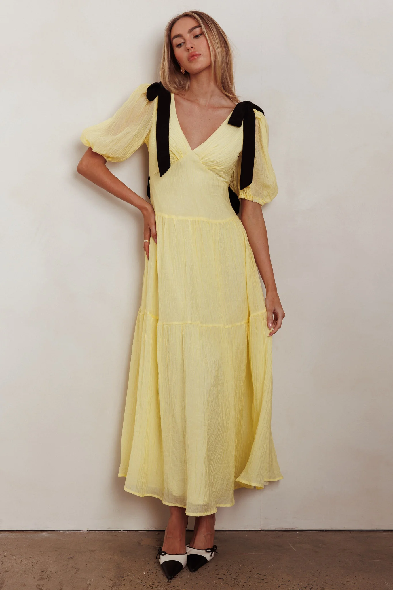 Sinta Bow Shoulder Puff Sleeve Maxi Dress Lemon - Image 6