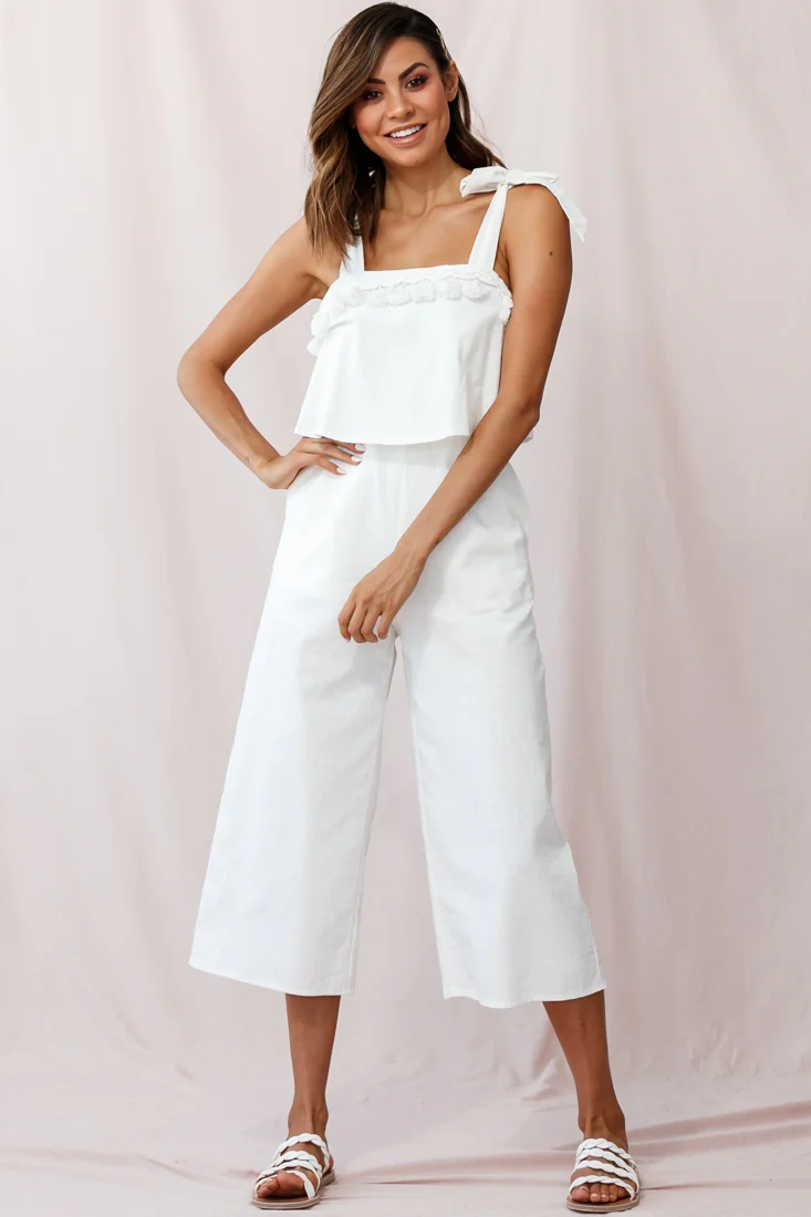 Sirocco Tassel Trim Tied Shoulder Midi Jumpsuit White - Image 5